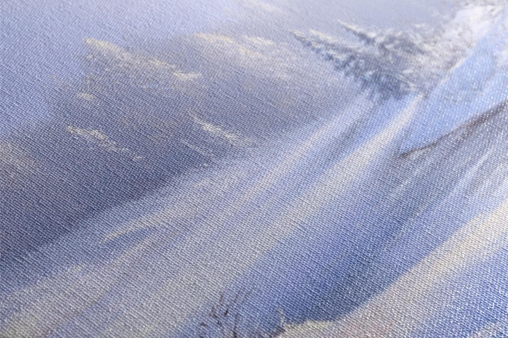 a close up of a painting of snow on the ground