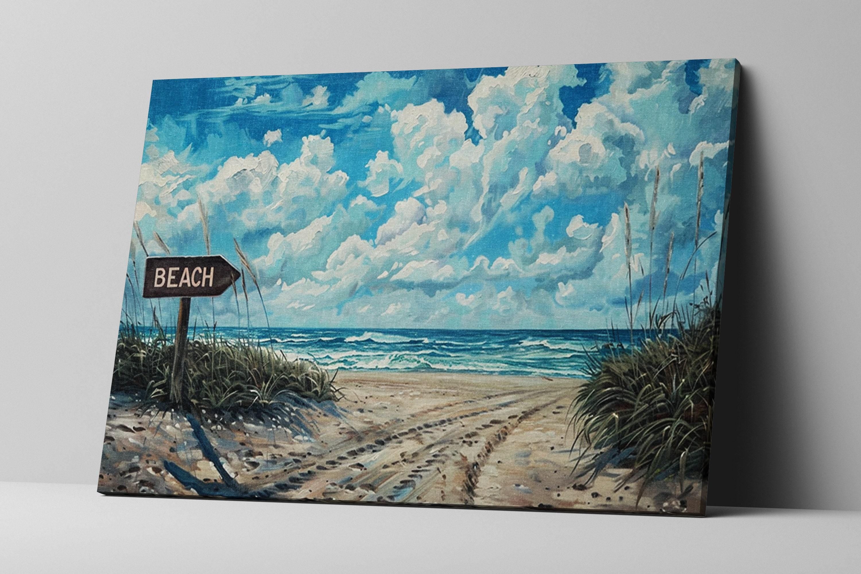 Sunny Beach Scene Print - Coastal Beach Decor | Large Gallery Wrapped Canvas