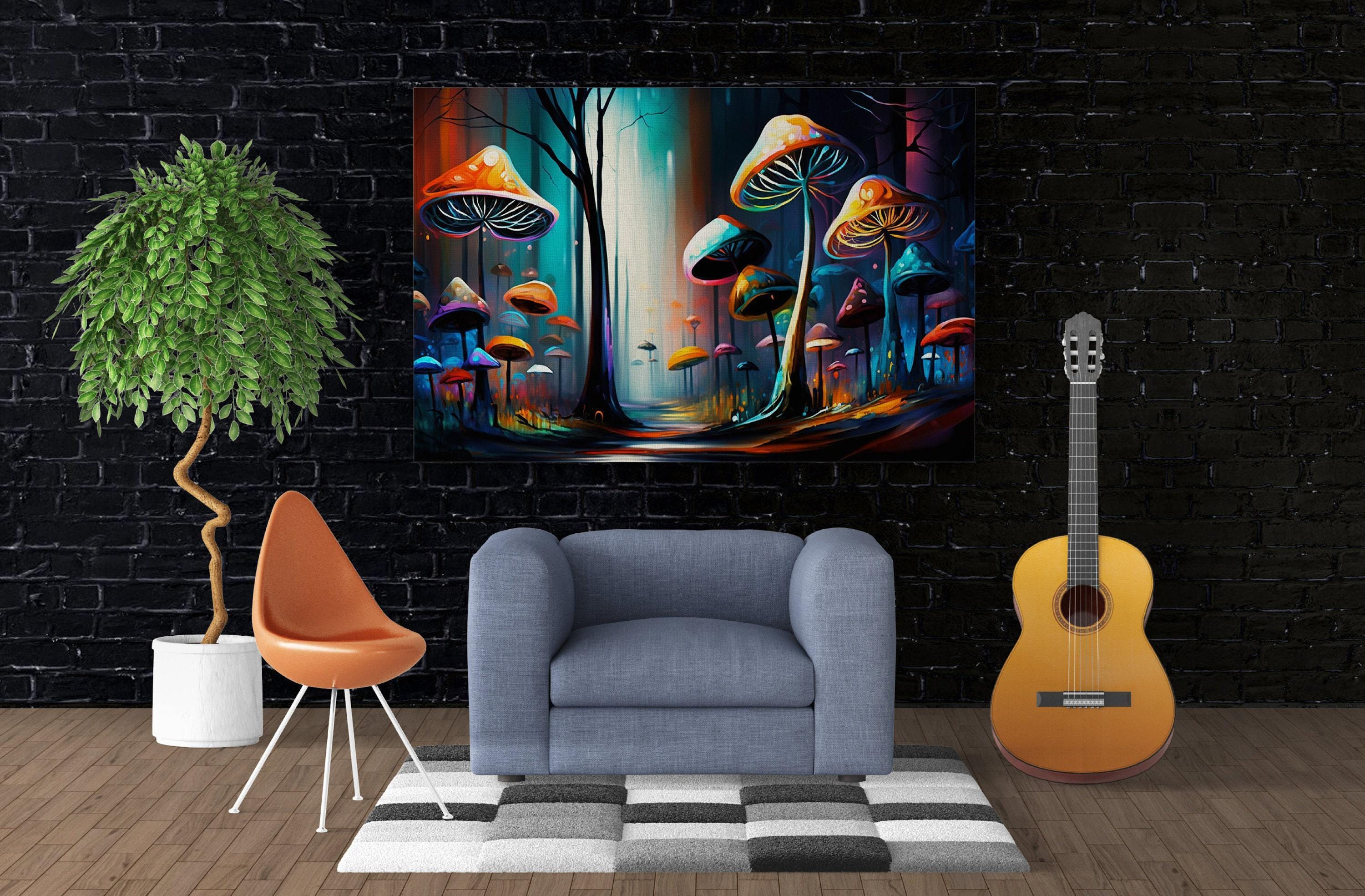 Psychedelic Mushrooms Canvas – Trippy Landscape Art with Vibrant Psychedelic Wall Decor