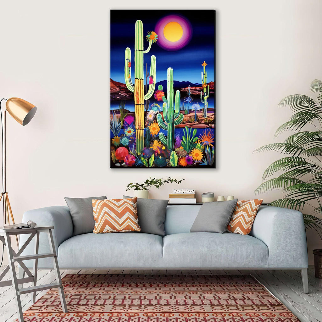Desert Night Painting – Large Canvas Art | Southwest Wall Art, Twilight Desert Decor