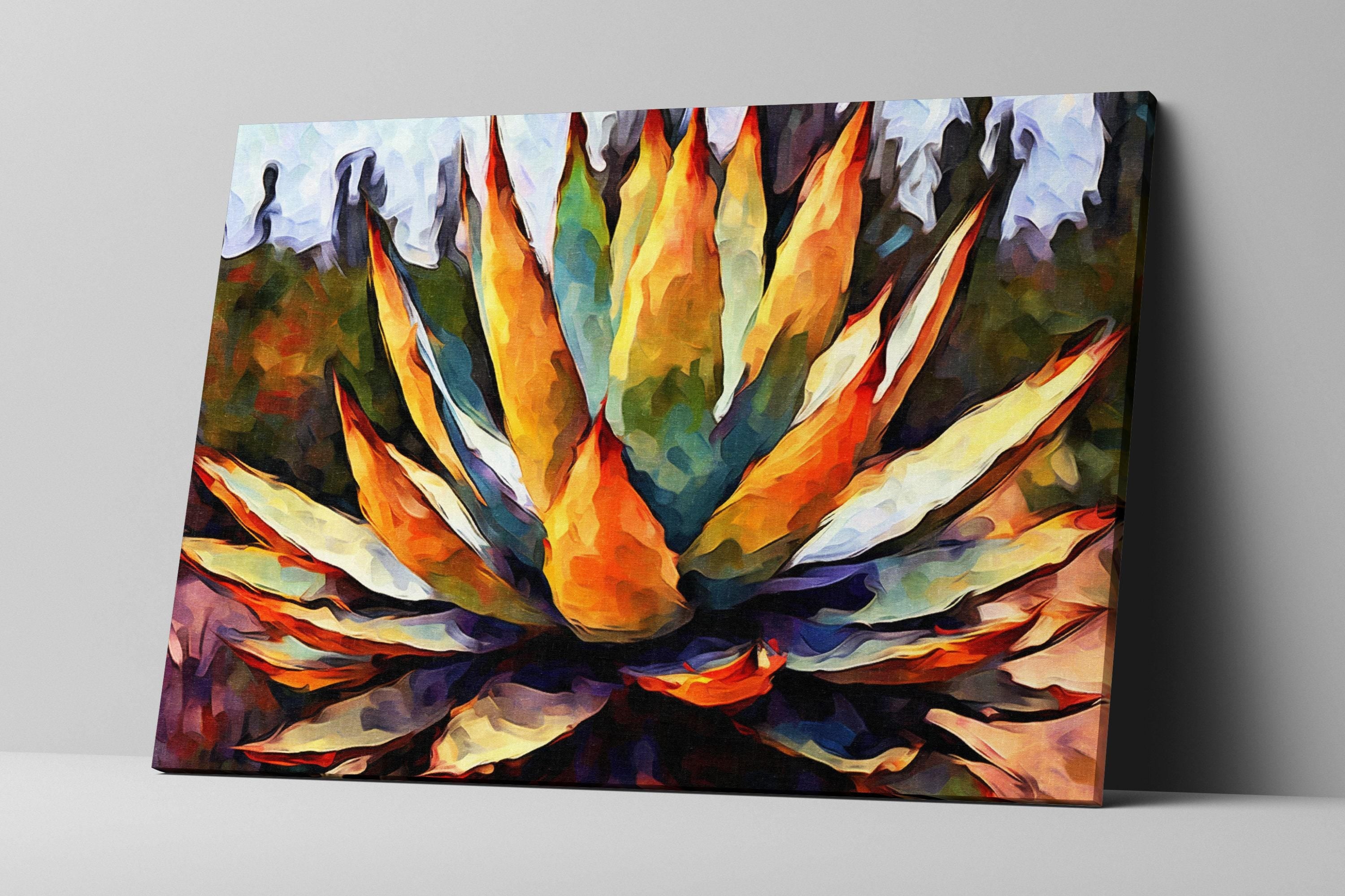 Desert Cactus Canvas Print – Southwest Wall Art Featuring Agave Plant Painting