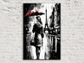 Parisian Cityscape Canvas – Monochrome Wall Art With Red Umbrella, Vintage Paris Print