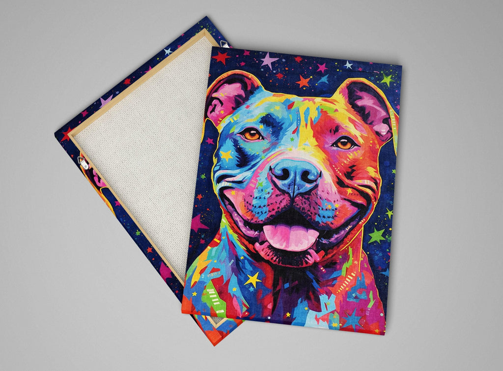 Pitbull Canvas Art – Large Canvas Print | Colorful Dog Artwork, Vibrant Pop Art Dog Print