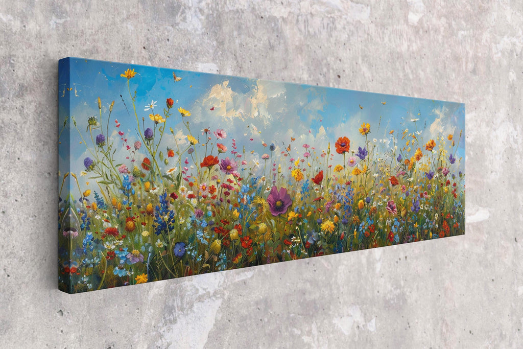 Panoramic Wildflower Wall Art – Framed Canvas Print | Extra Large Botanical Wall Decor