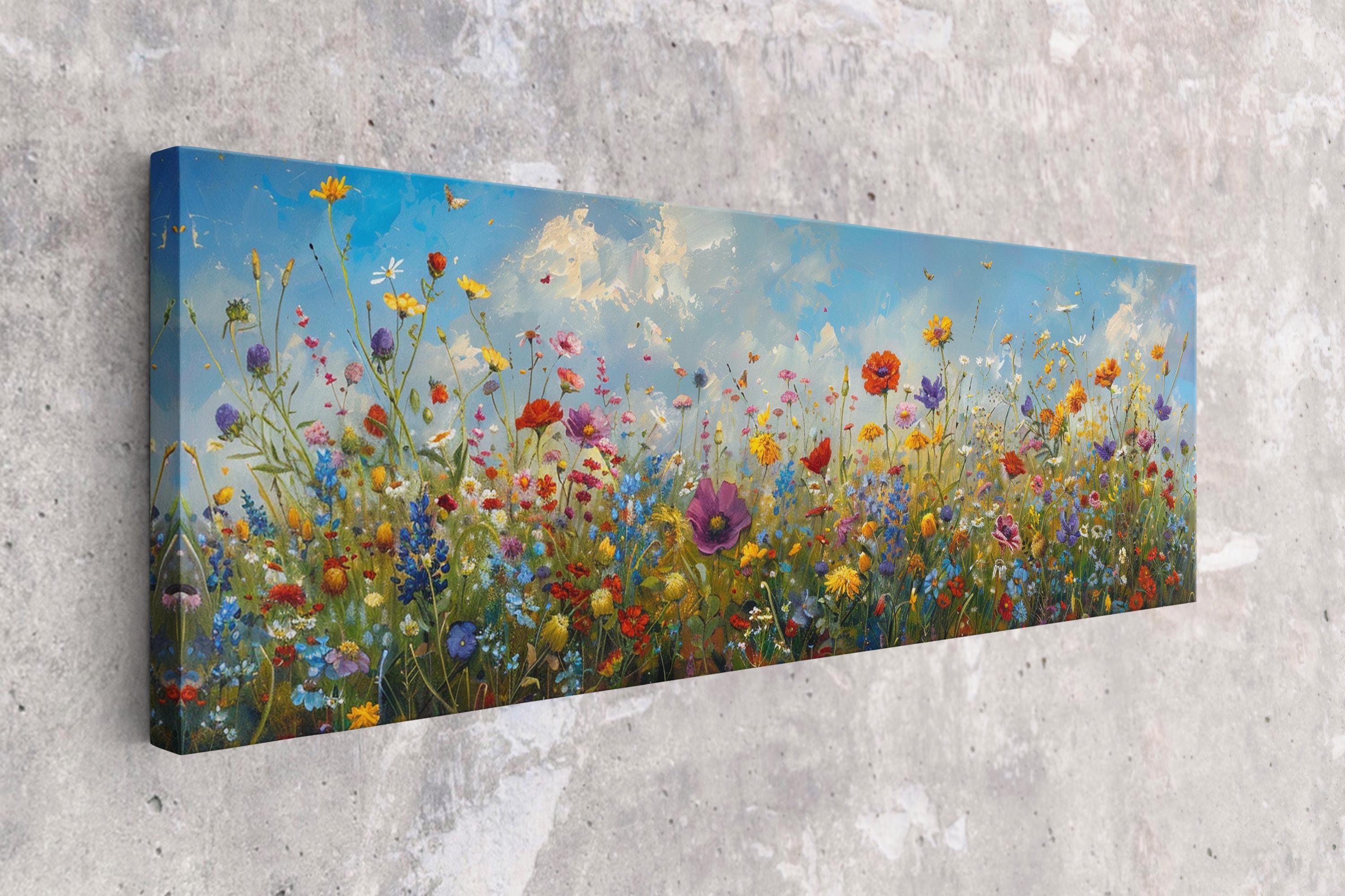Panoramic Wildflower Wall Art – Framed Canvas Print | Extra Large Botanical Wall Decor