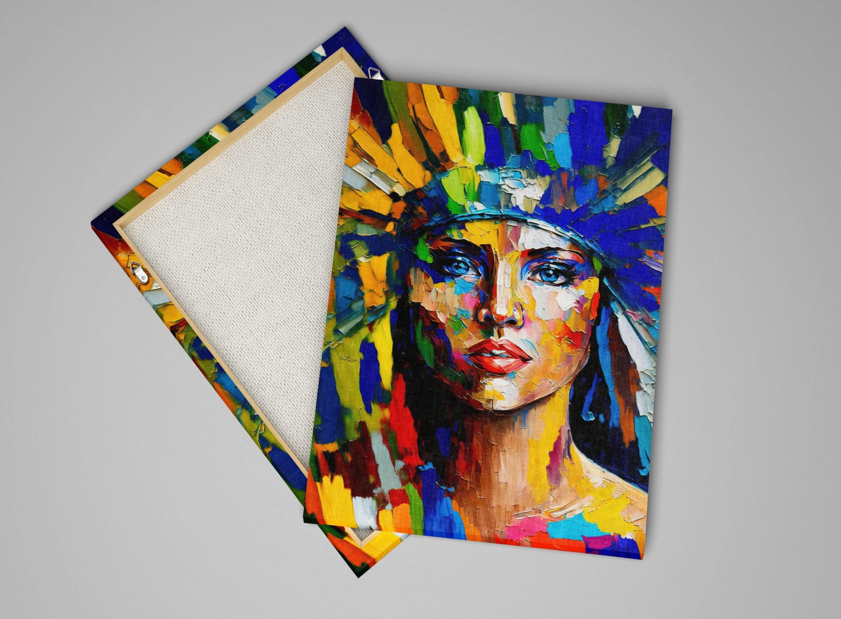 Native American Art Print – Tribal Woman Canvas with Vibrant Colorful Wall Decor
