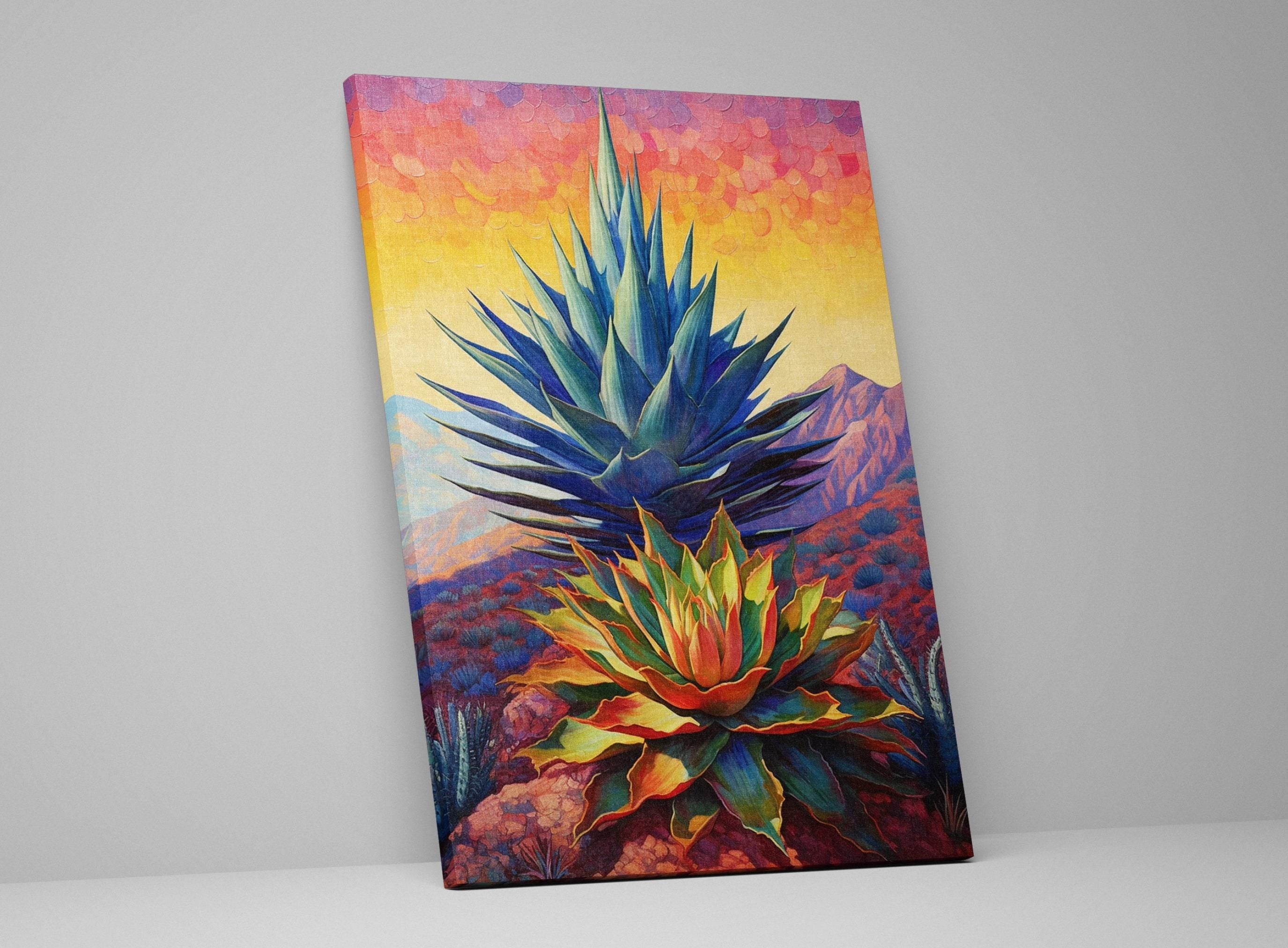 Blue Agave Plant Canvas – Large Desert Landscape Print | Southwest Wall Art