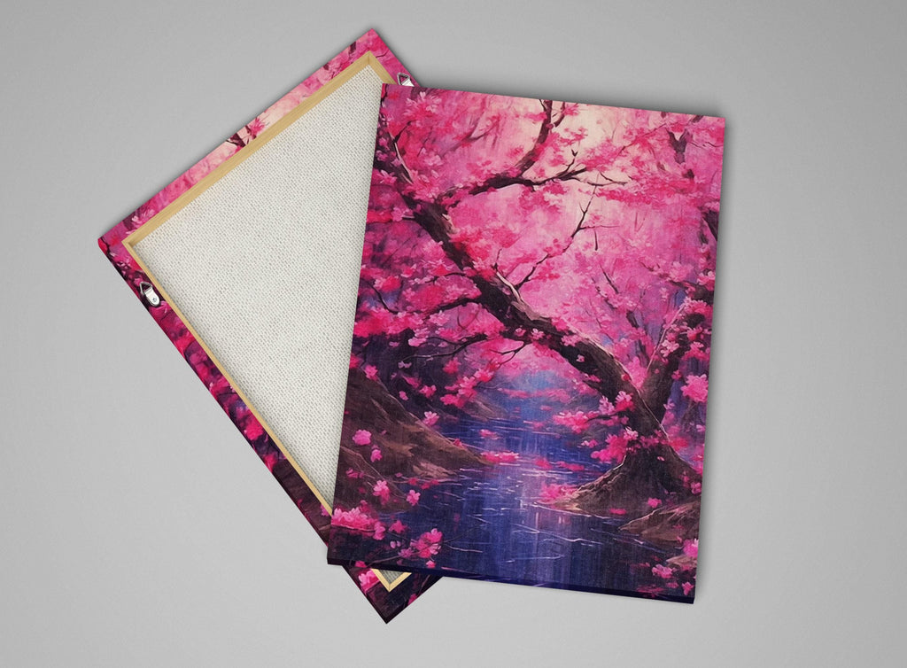 Cherry Blossom Canvas – Large Floral Wall Art | Sakura Pink Purple Flowers Print