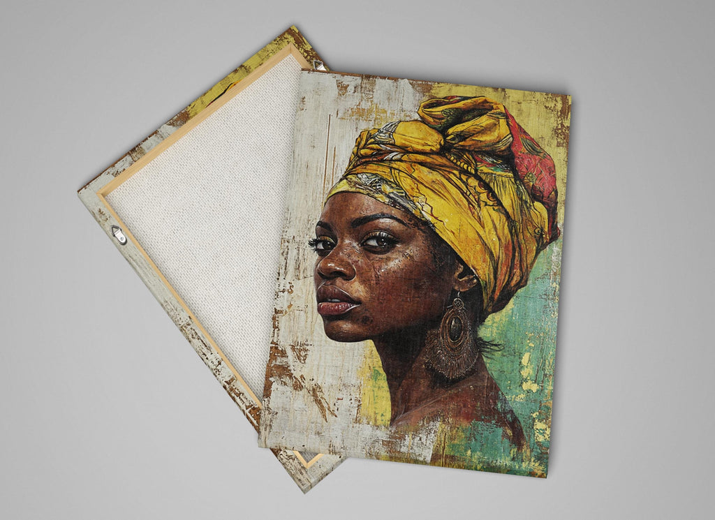 a painting of a woman with a yellow turban