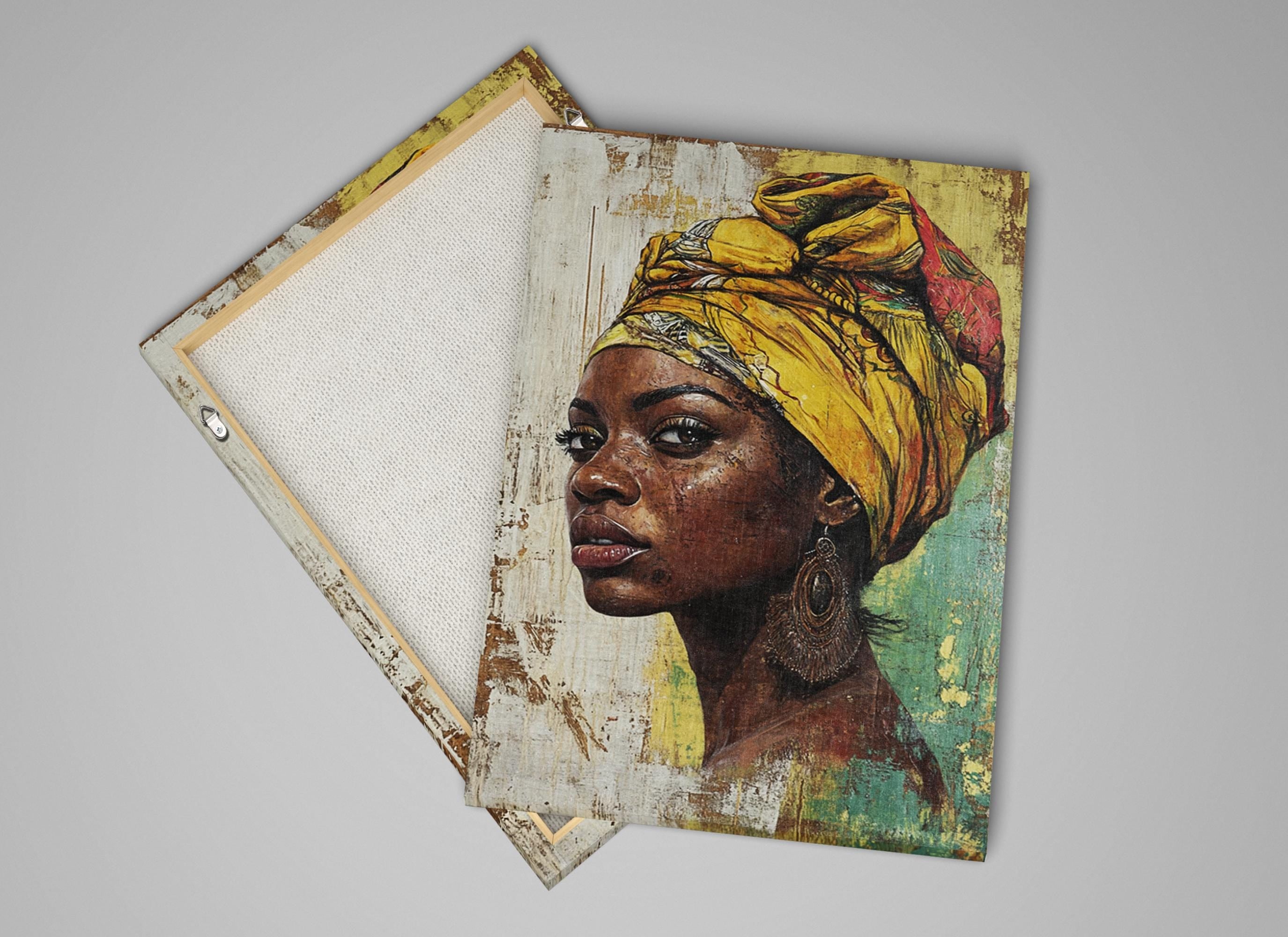 a painting of a woman with a yellow turban