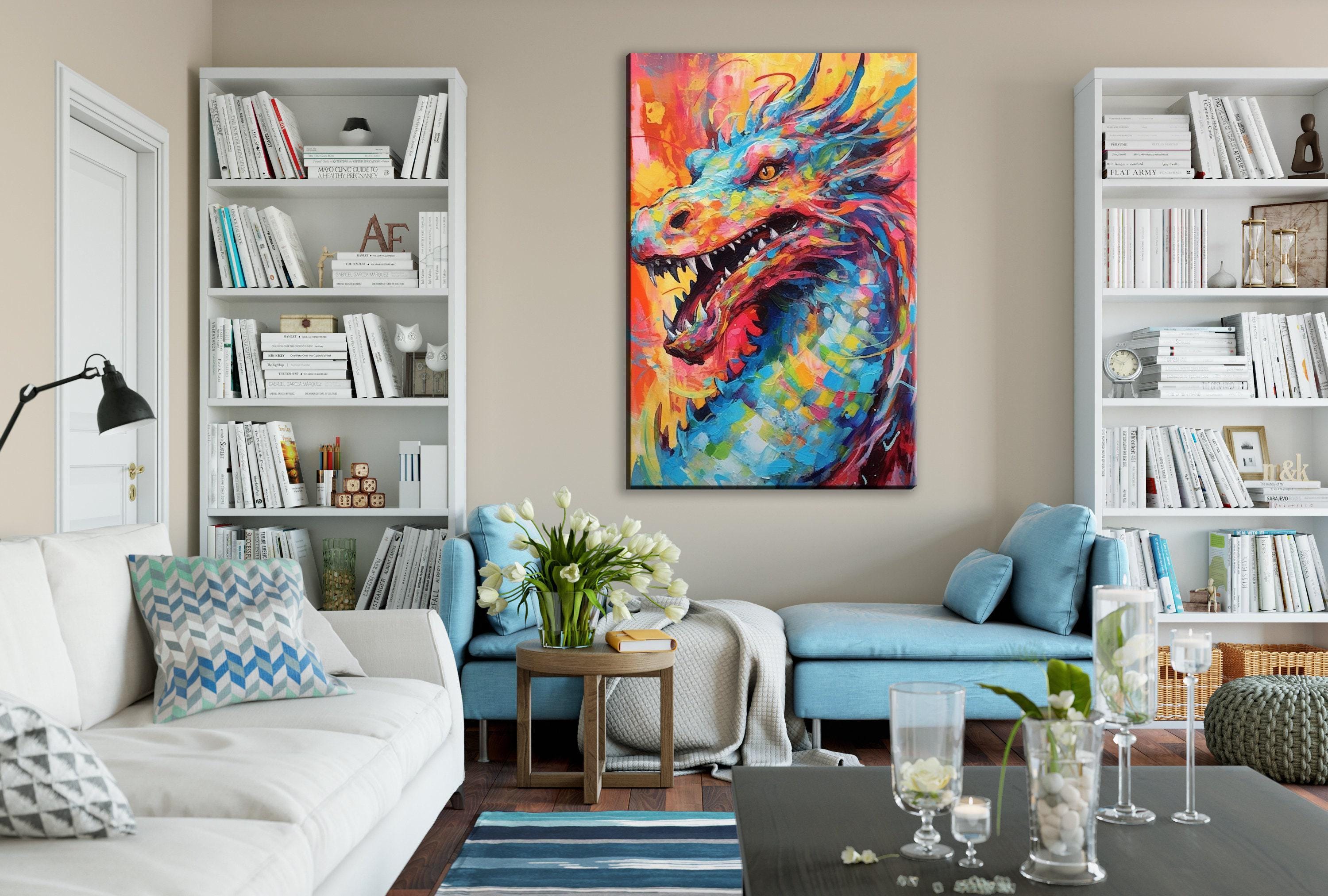Dragon Canvas Art - Large Pop Art Painting on Gallery Ready Canvas for Fantasy Wall Decor