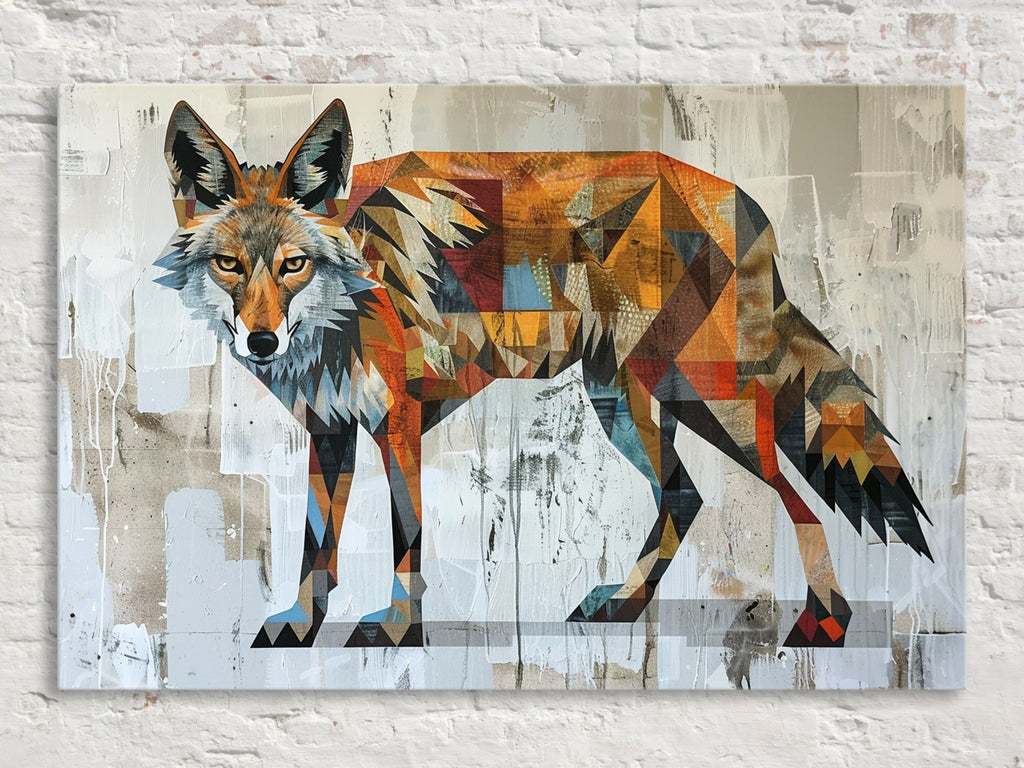 Modern Coyote Art | Large Canvas Art with Expressive Brush Strokes – UV Coated, Ready to Hang