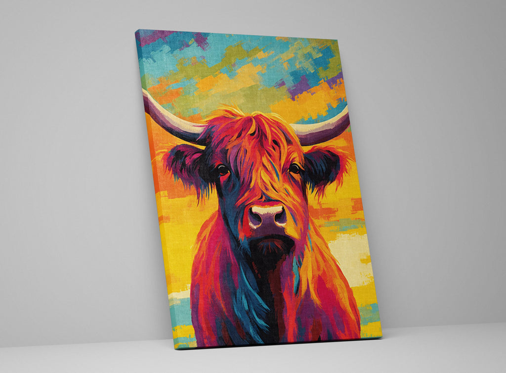 Highland Cow Canvas - Large Rustic Wall Artwork With Scratch Resistant Coating