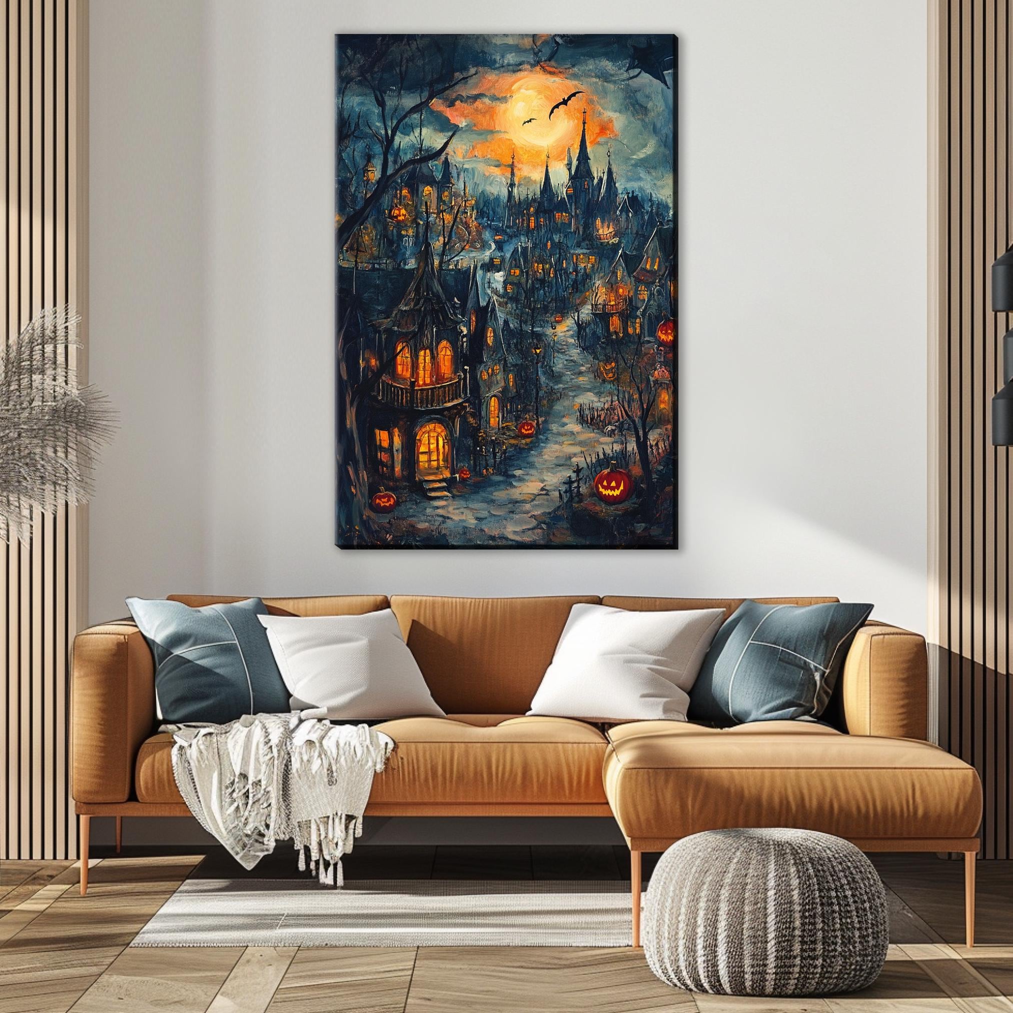 Halloween Town Canvas - Extra Large Framed Wall Art | Spooky Seasonal Decor