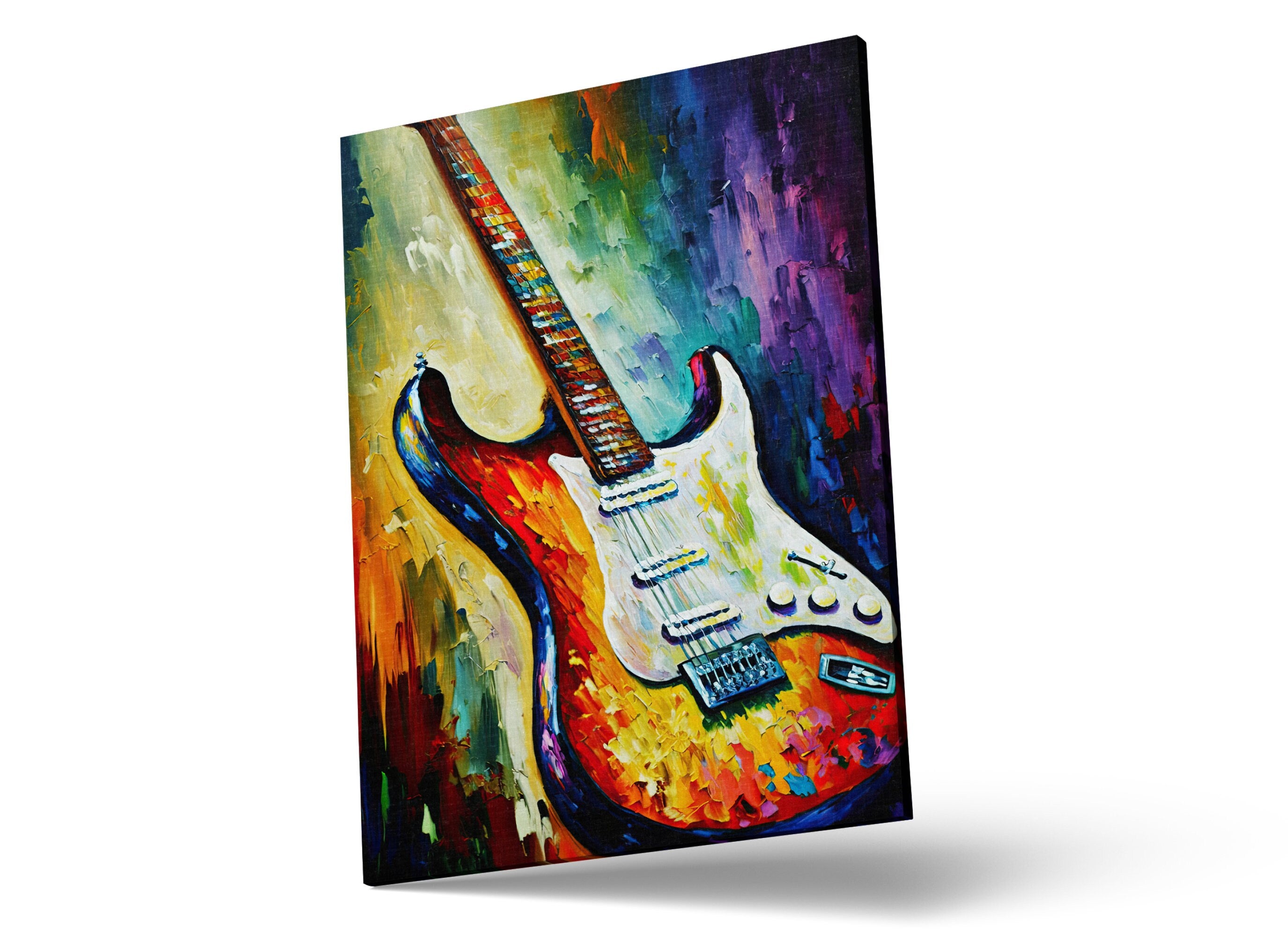Electric Guitar Canvas Art – Colorful Fender Guitar Print with Scratch Resistant Coating