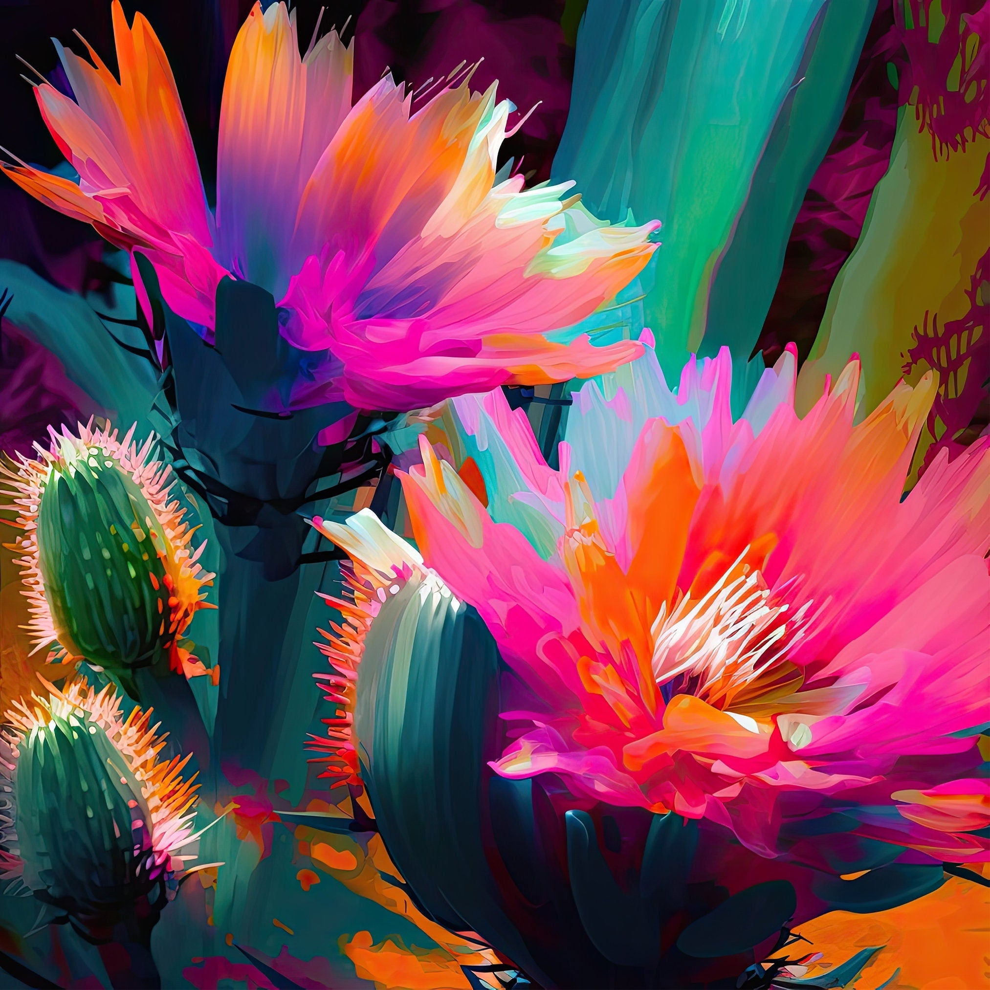 Desert Cactus Art – Pink Saguaro Flower Giclée Print on Gallery Wrapped Canvas