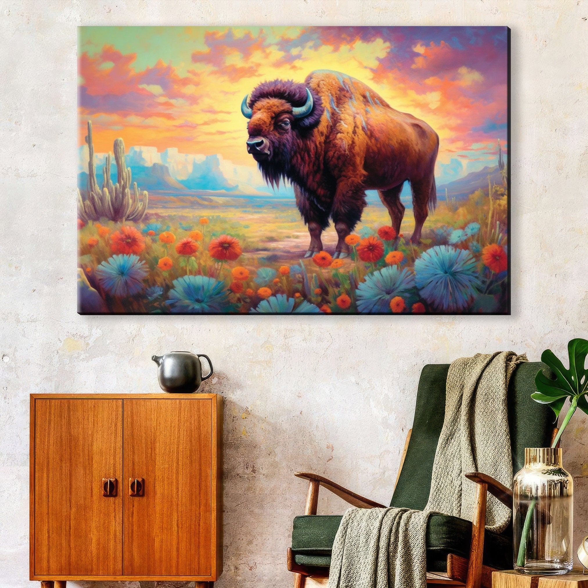 American Bison Canvas – Gallery Wrapped Wildlife Wall Art | Texas Desert Print