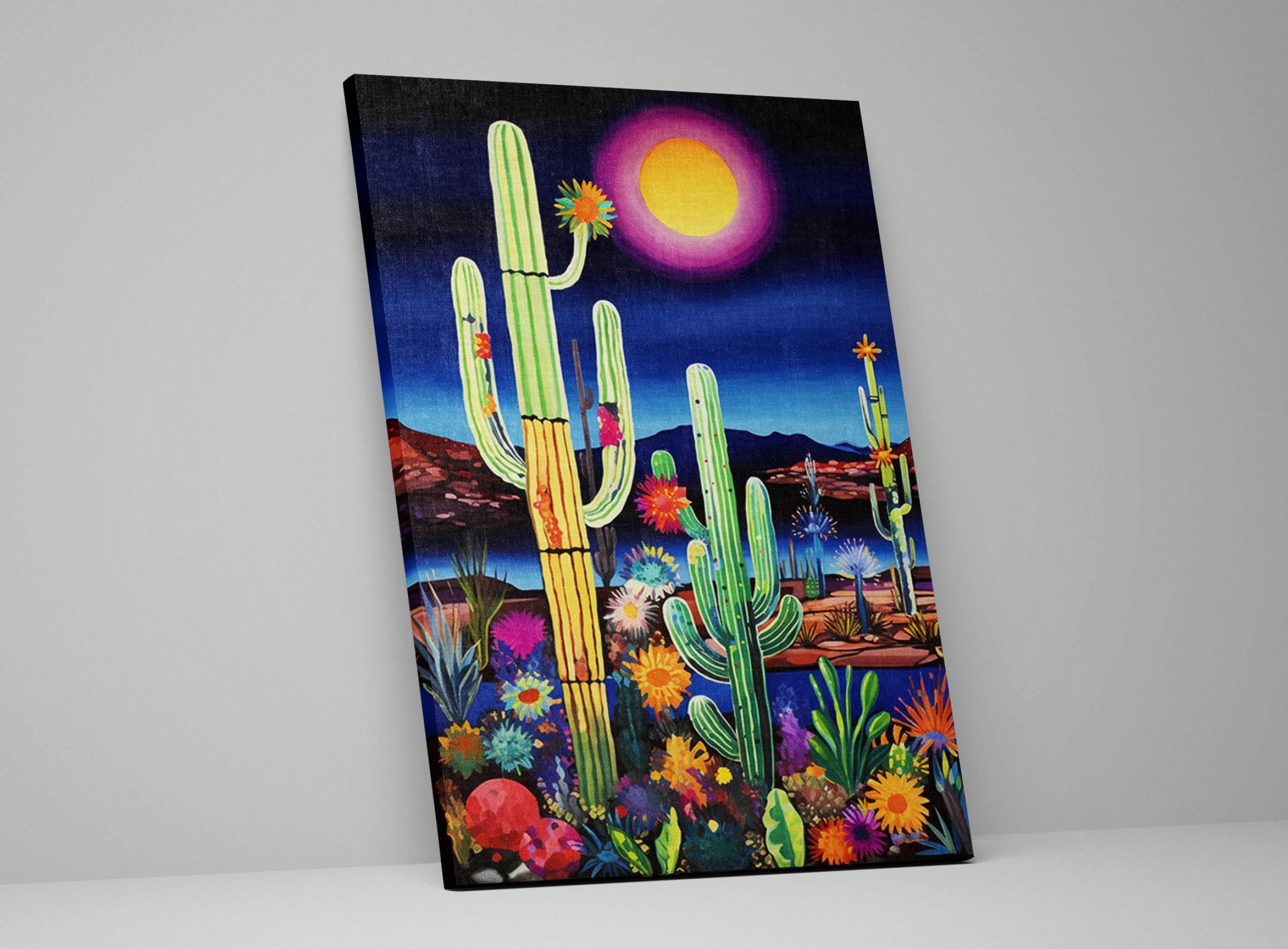 Desert Night Painting – Large Canvas Art | Southwest Wall Art, Twilight Desert Decor