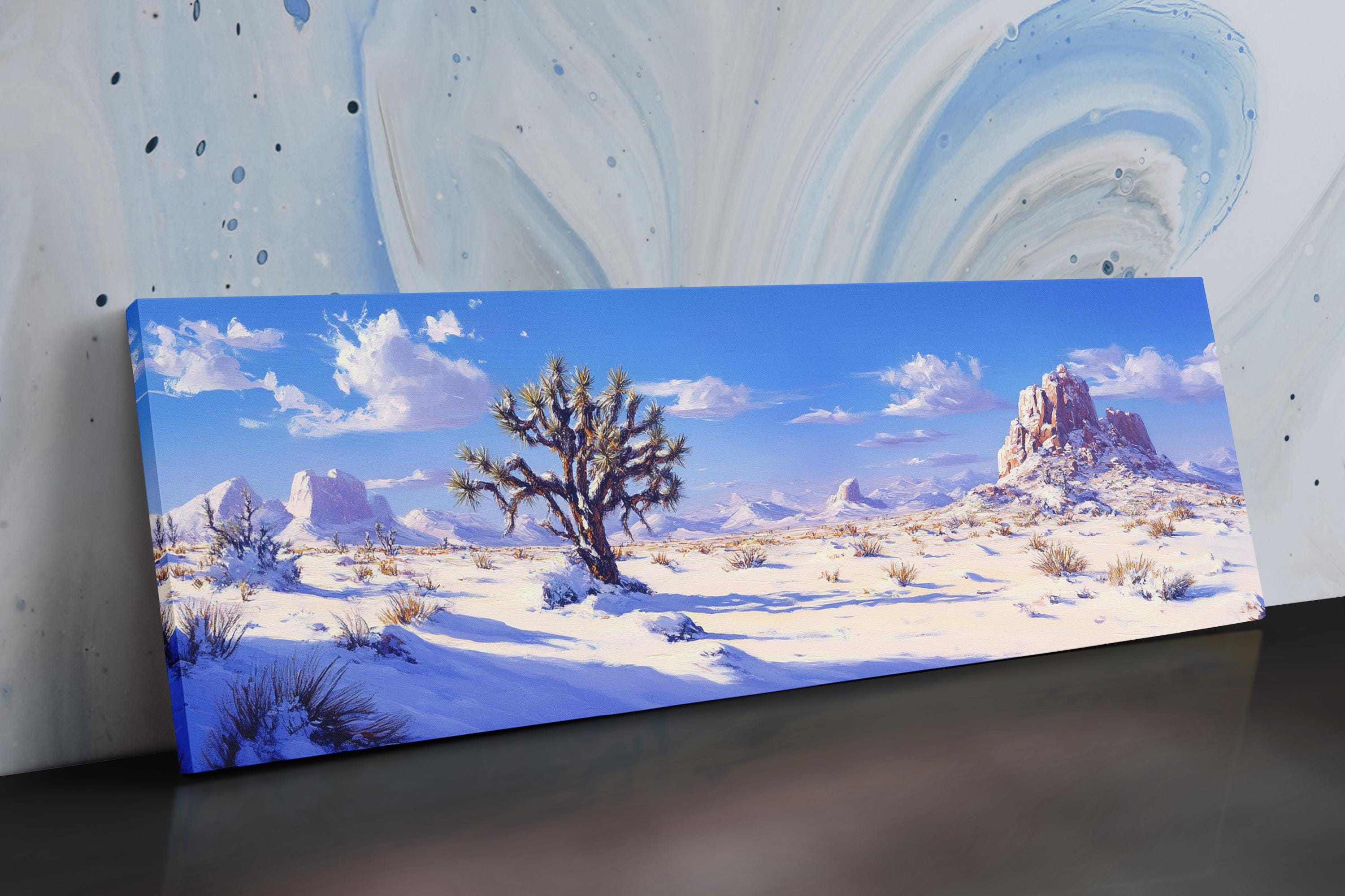 a painting of a desert scene with a lone tree