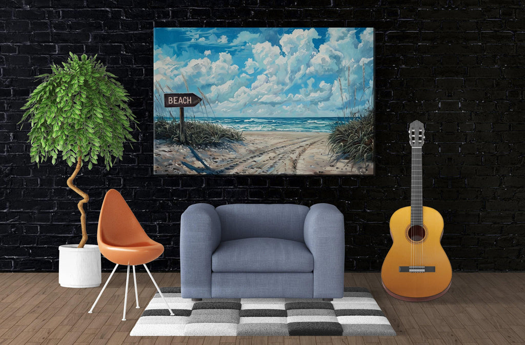 Sunny Beach Scene Print - Coastal Beach Decor | Large Gallery Wrapped Canvas