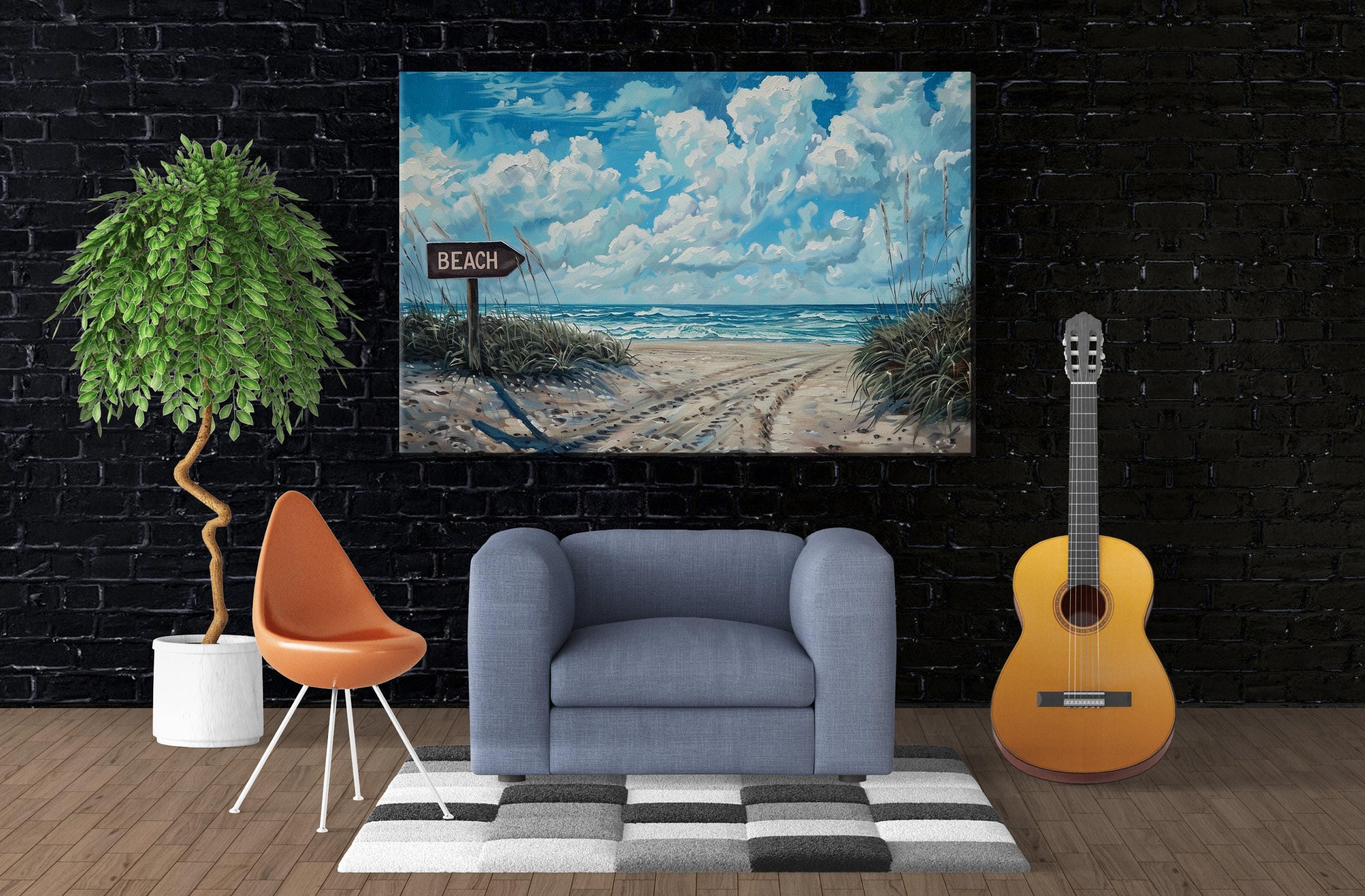Sunny Beach Scene Print - Coastal Beach Decor | Large Gallery Wrapped Canvas