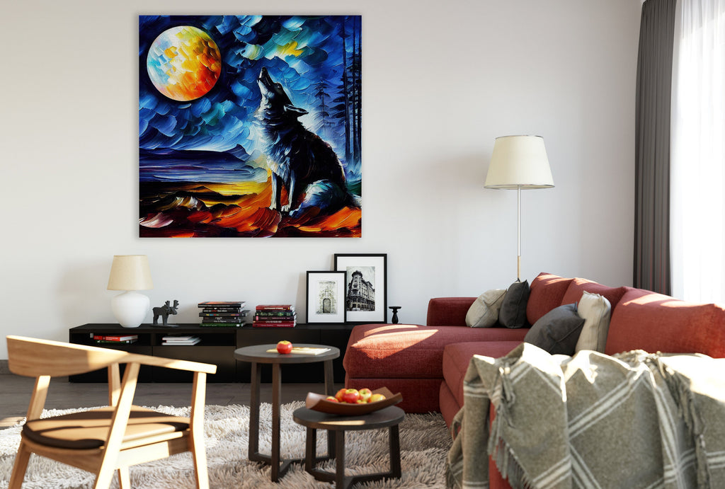 Wolf Canvas Print - Vibrant Howling Wolf Art on Wood Frame Canvas
