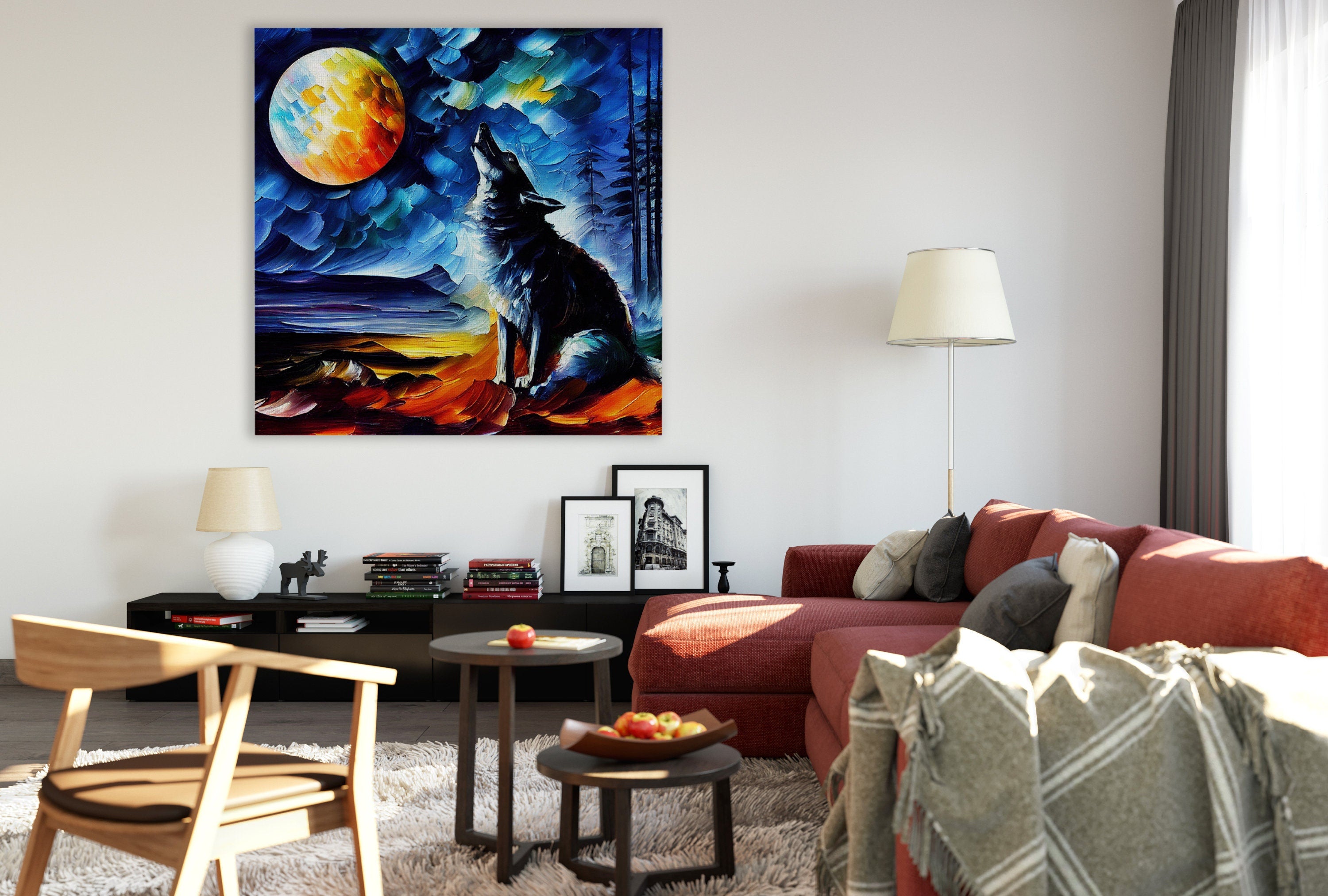 Wolf Canvas Print - Vibrant Howling Wolf Art on Wood Frame Canvas
