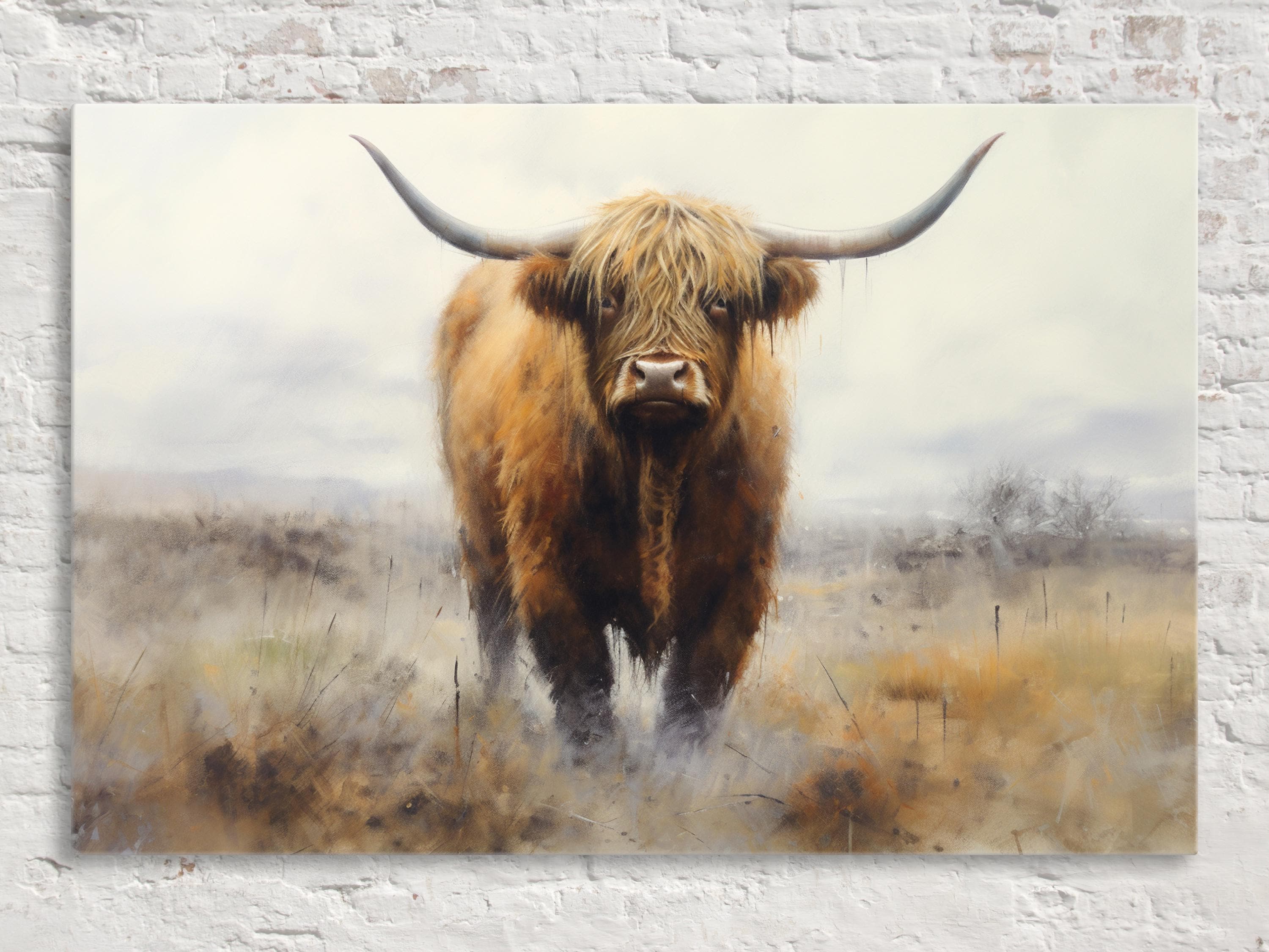 Highland Cow Wall Art – Extra Large Canvas | Rustic Farmhouse Decor Print