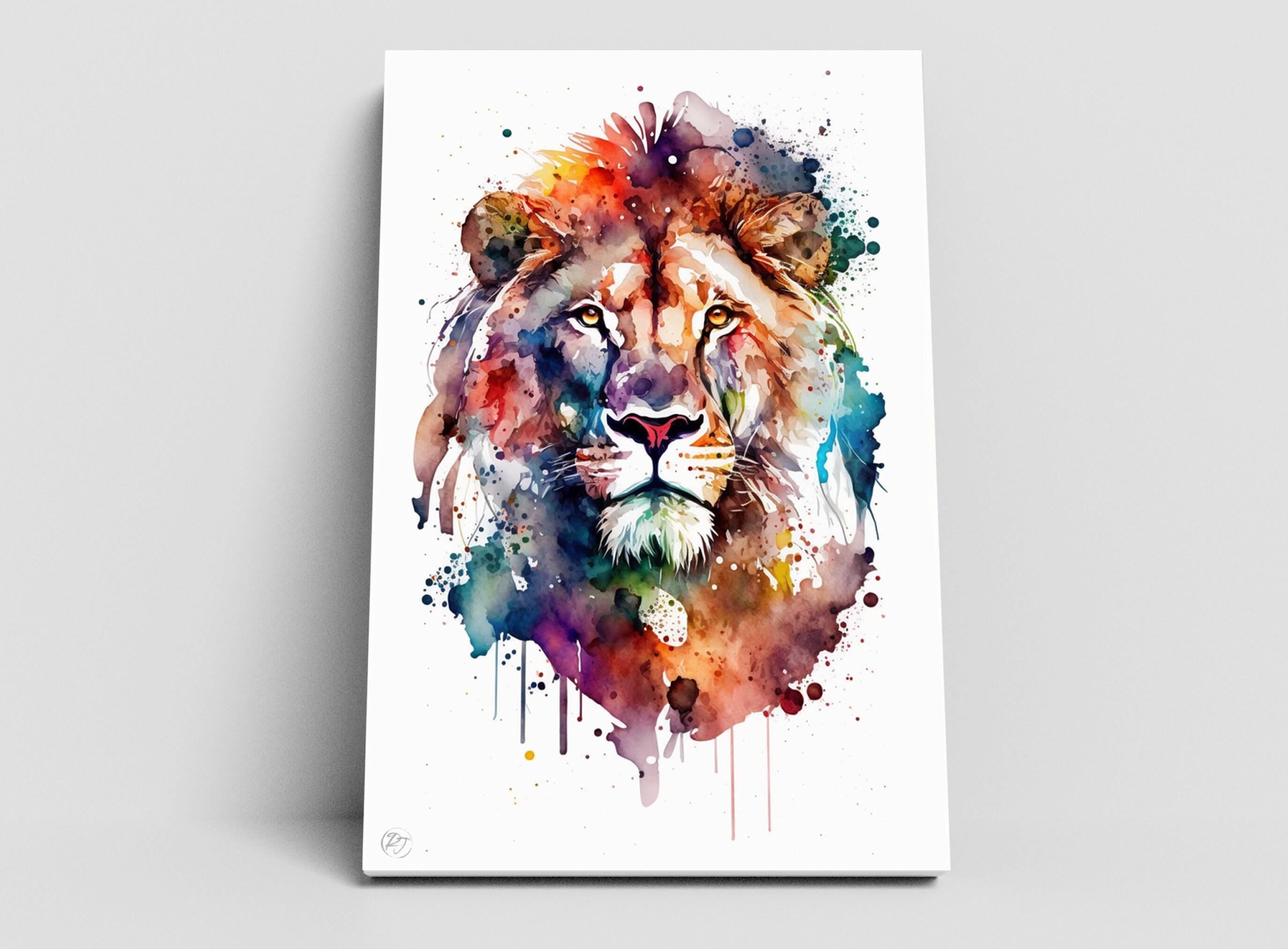 Wildlife Majesty: Lion Watercolor Painting, Giclee Print on Canvas, Artist Paper, Watercolor Paper, Available in Extra Large Sizes