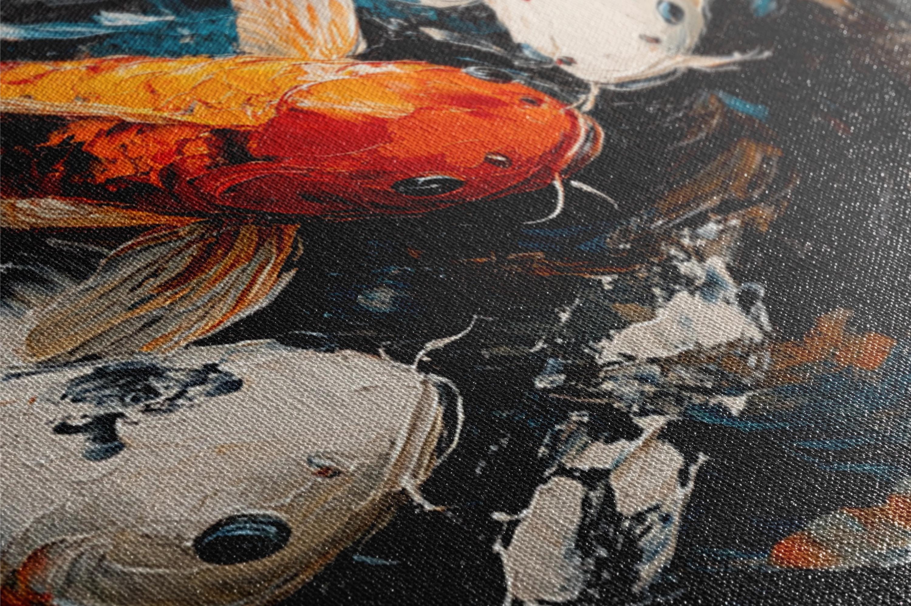 a close up of a painting of a koi fish