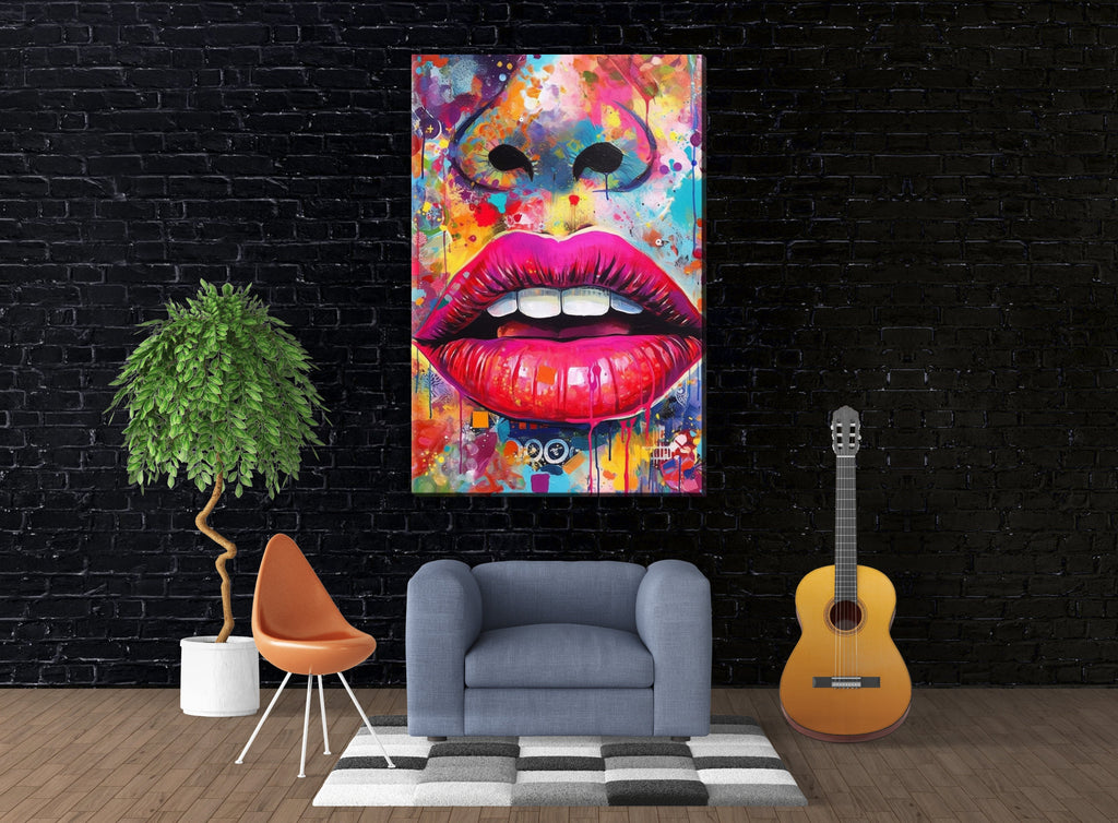 Sexy Lips Wall Art – Woman's Lips Pop Art Canvas Print with Luscious Feminine Beauty