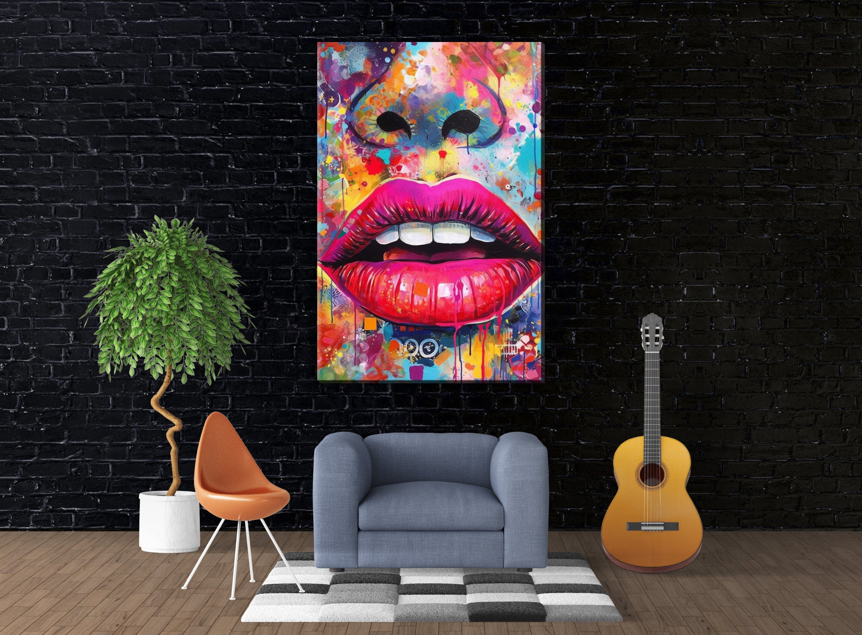 Sexy Lips Wall Art – Woman's Lips Pop Art Canvas Print with Luscious Feminine Beauty