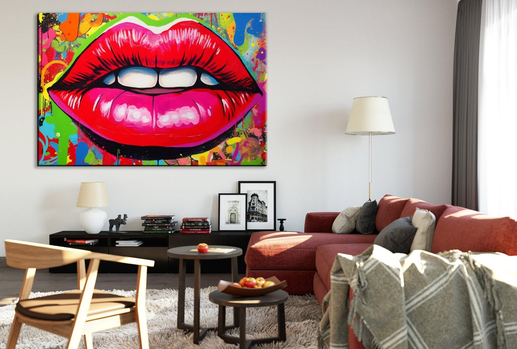 Pop Art Lips - Urban Street Art Canvas Wall Decor | Large Spraypaint Acrylic Print