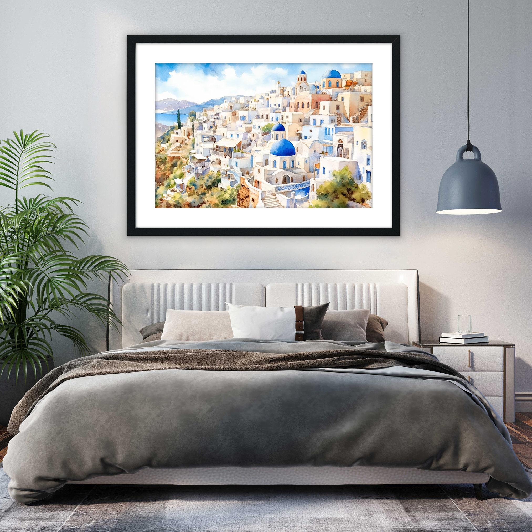 Mediterranean Dream: Santorini Greece Seascape Print, Giclee Print on Canvas, Artist Paper, Watercolor Paper, Available in Extra Large Sizes
