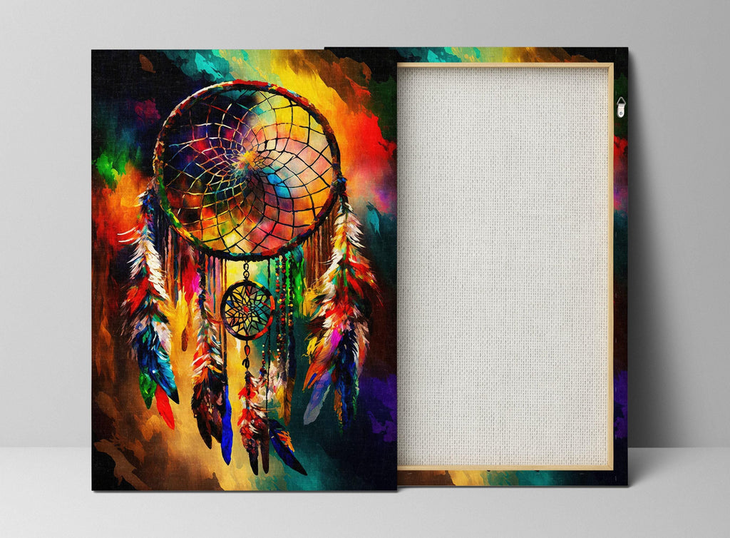 Dreamcatcher Art Print – Native American Canvas with Vibrant Peacock Design