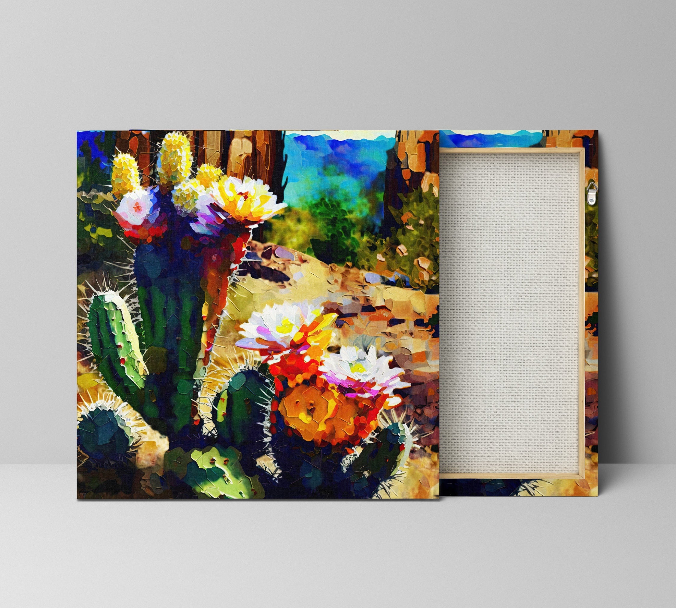 Desert Wall Art - Abstract Saguaro Cactus Bloom on Gallery Wrapped Canvas, Ready to Hang