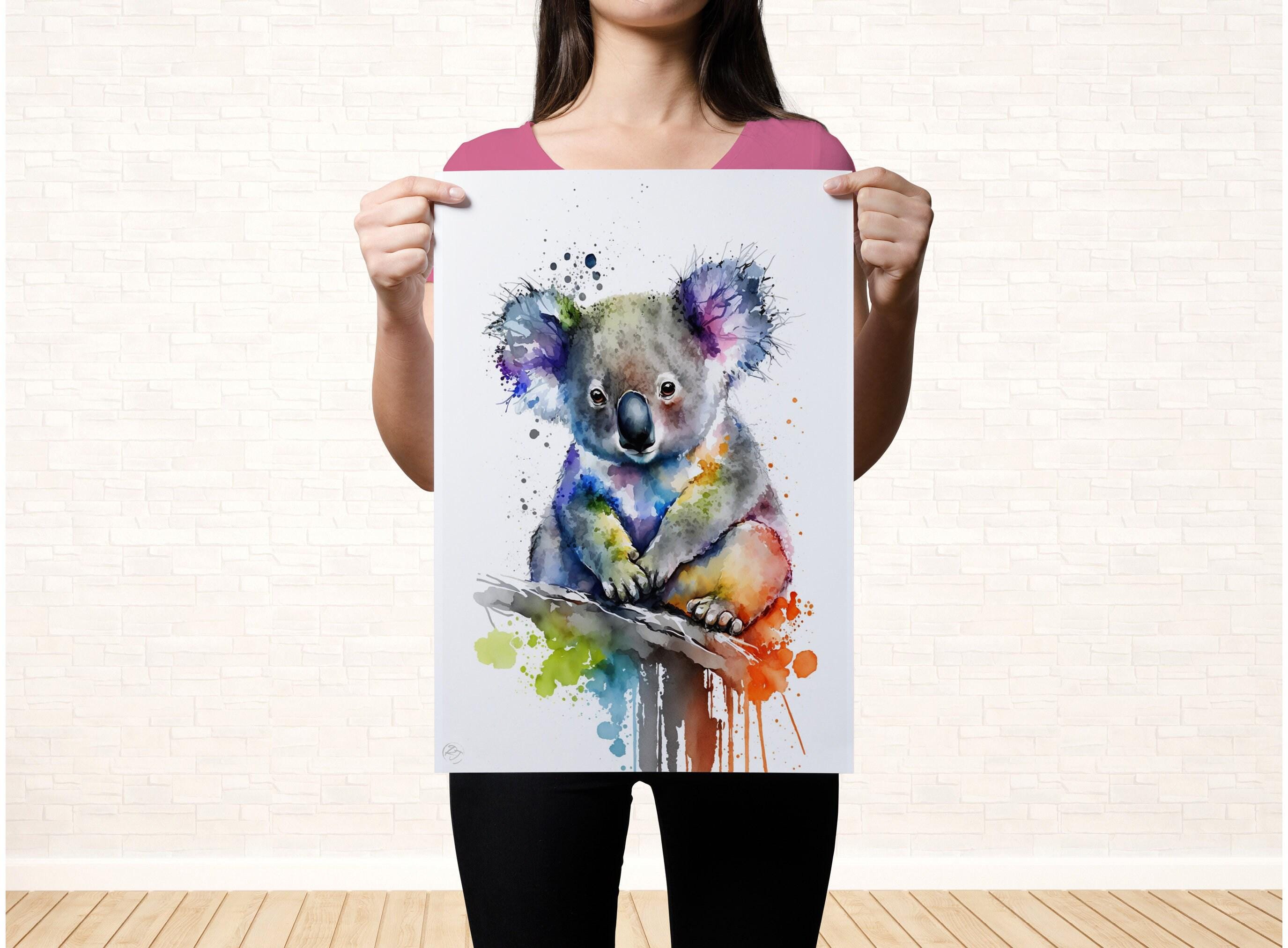 Koala Serenity: Watercolor Canvas Wall Art Print, Giclee Print on Canvas, Artist Paper, Watercolor Paper, Available in Extra Large Sizes