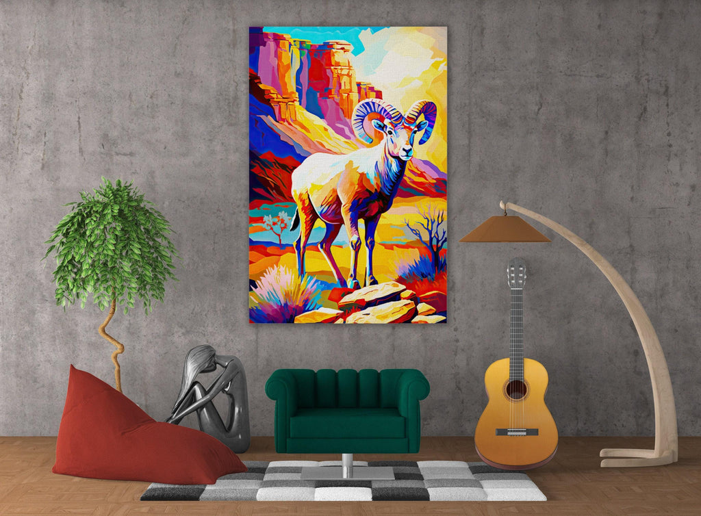 Bighorn Sheep Canvas - Desert Wildlife Art | Southwest Wall Art, Gallery Ready Print