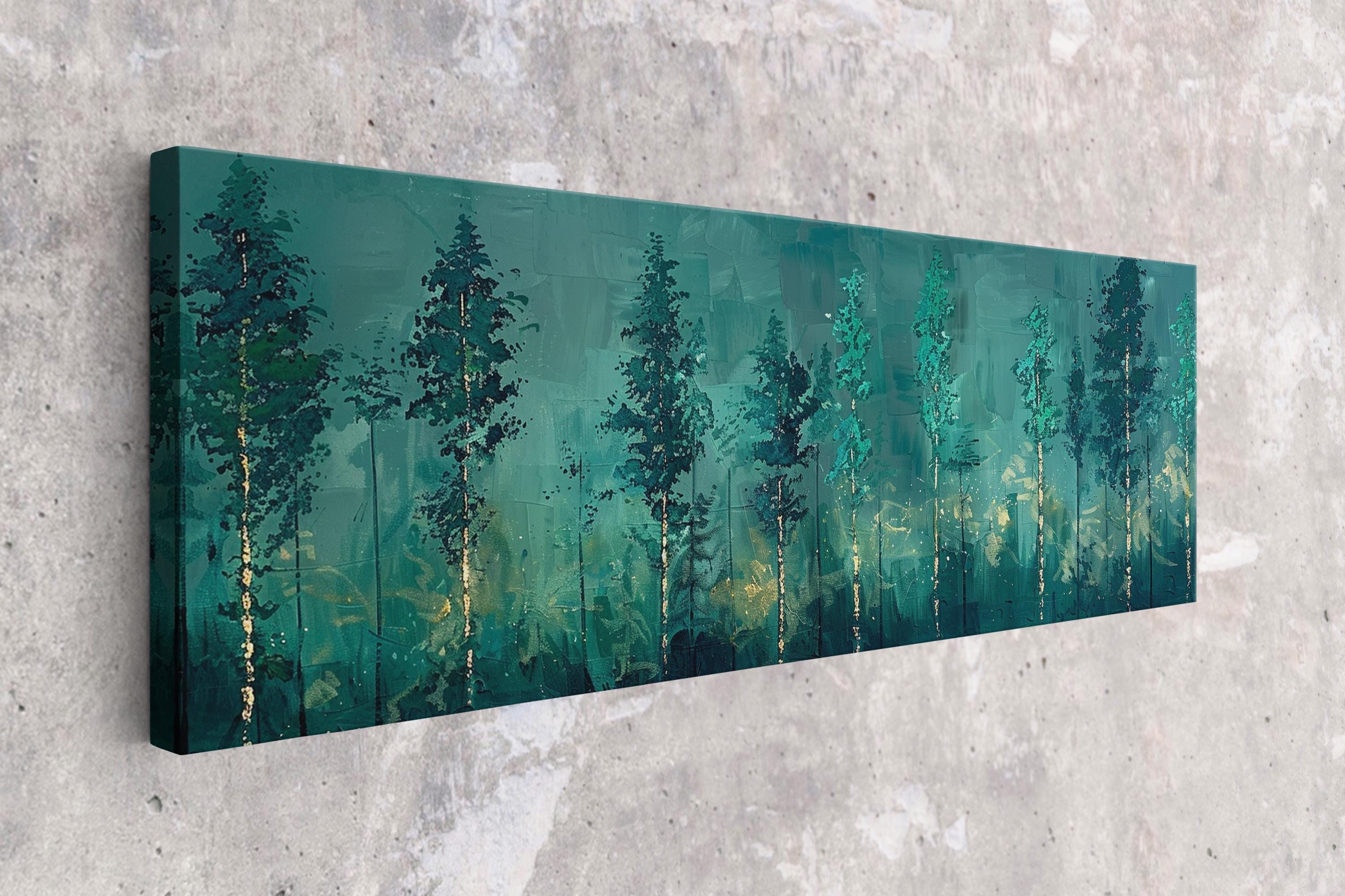 a painting on a wall of a forest