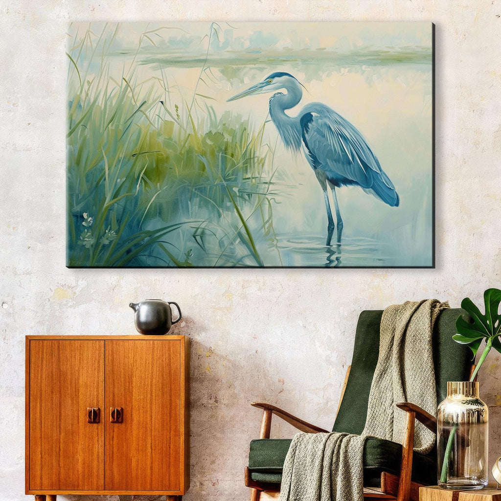 Blue Heron Wall Art – Large Canvas Print | Coastal Home Decor, Ready to Hang