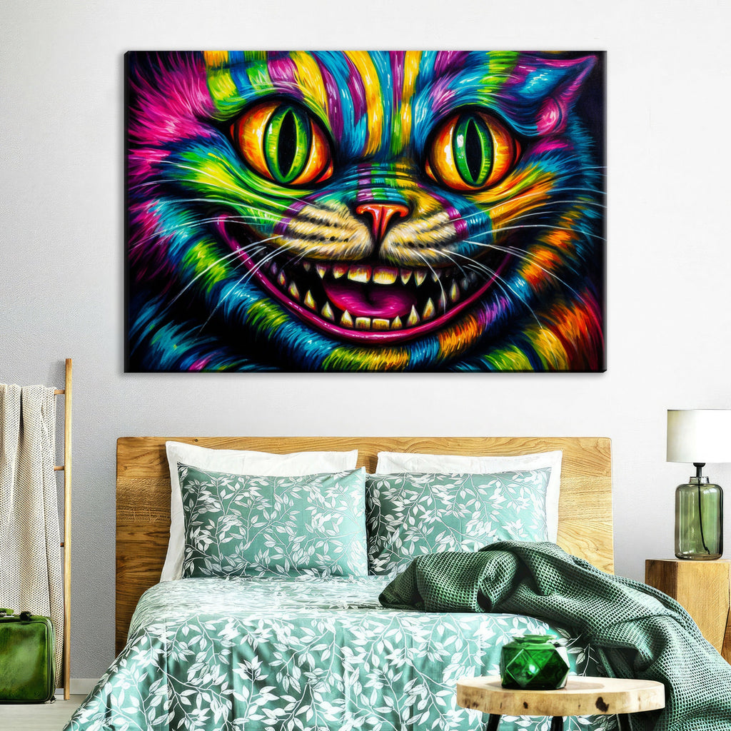 Whimsical Canvas Print – Cheshire Cat Artwork on Gallery Wrapped Canvas, Ready to Hang