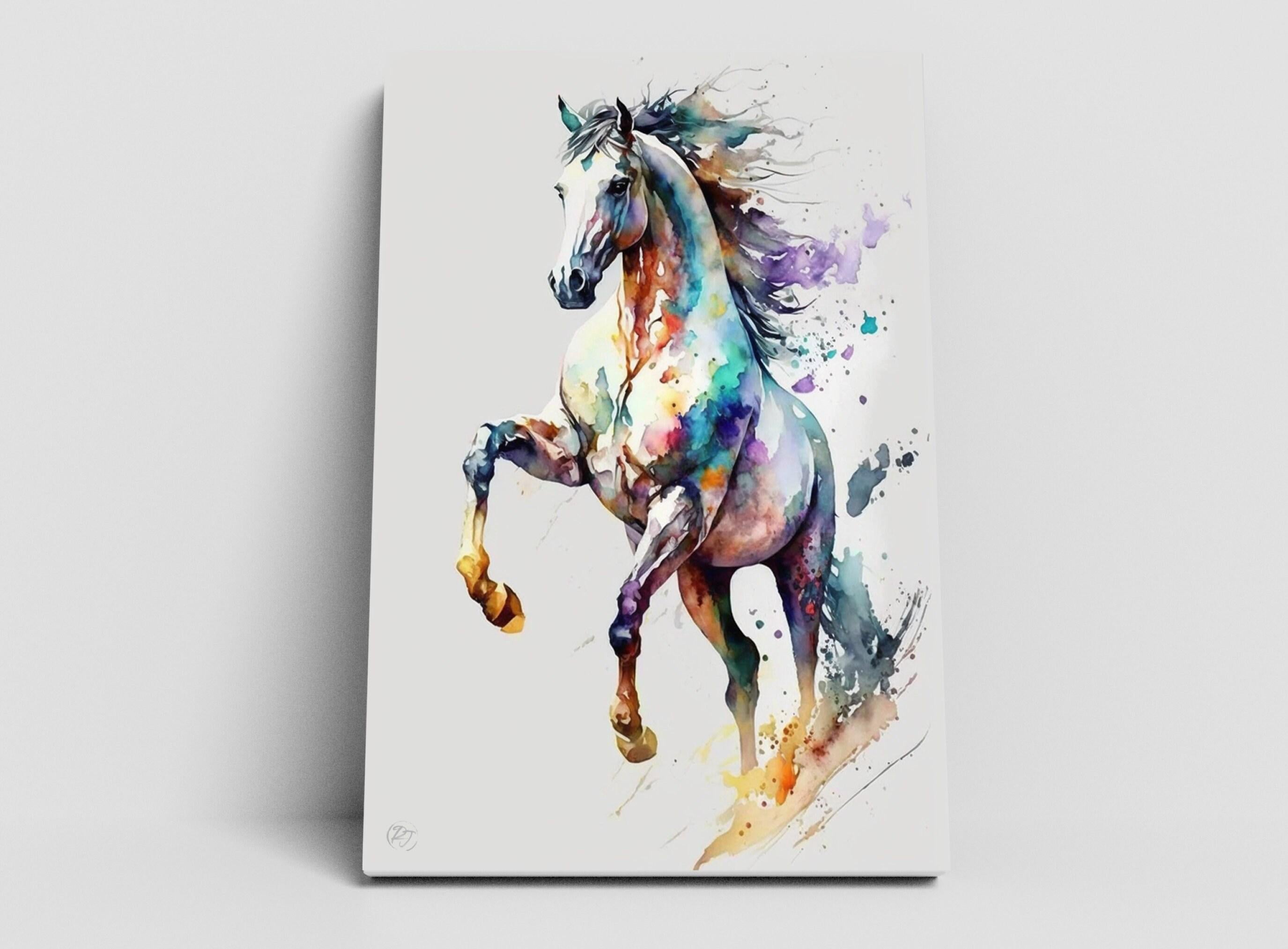Graceful Stallion: Watercolor Horse Wall Decor Print, Giclee Print on Canvas, Artist Paper, Watercolor Paper, Available in Extra Large Sizes