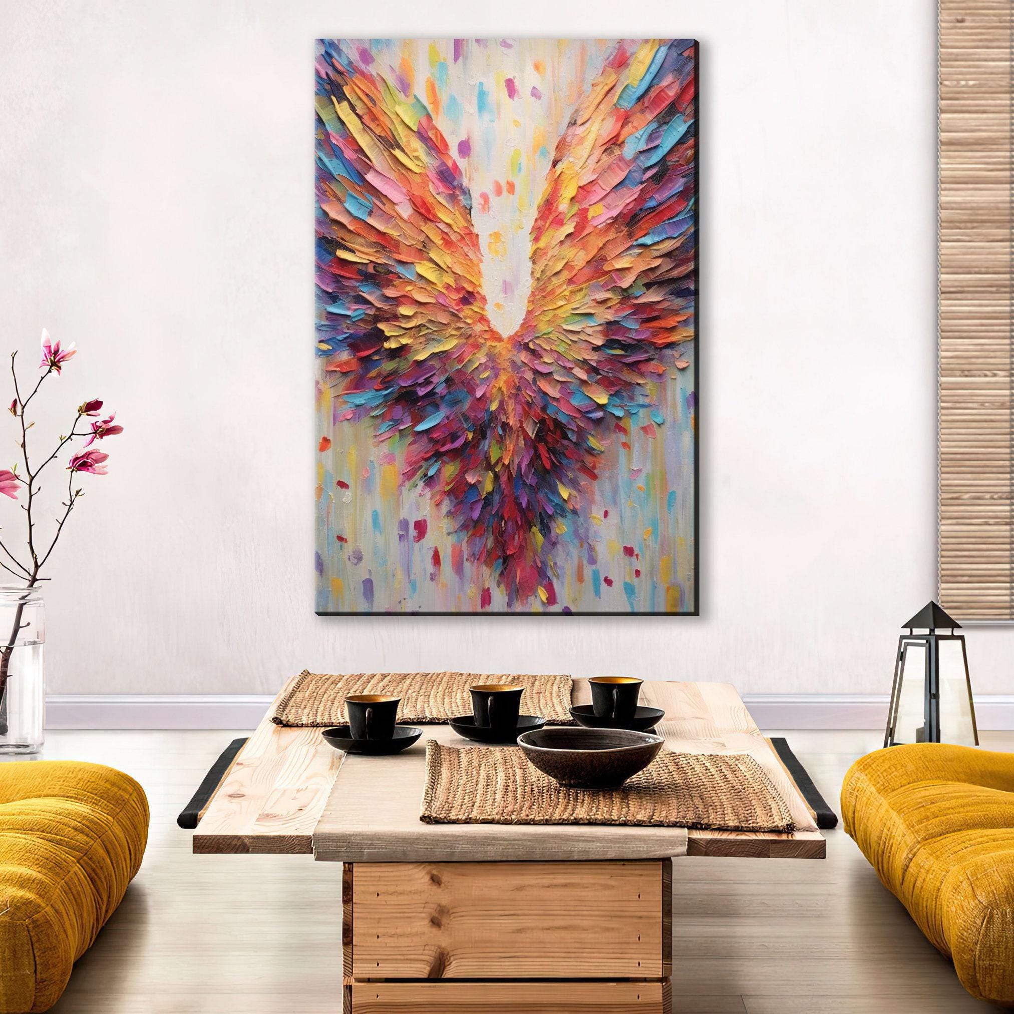 Angel Wings Painting - Celestial Wall Art on Gallery Wrapped Canvas, Ready to Hang