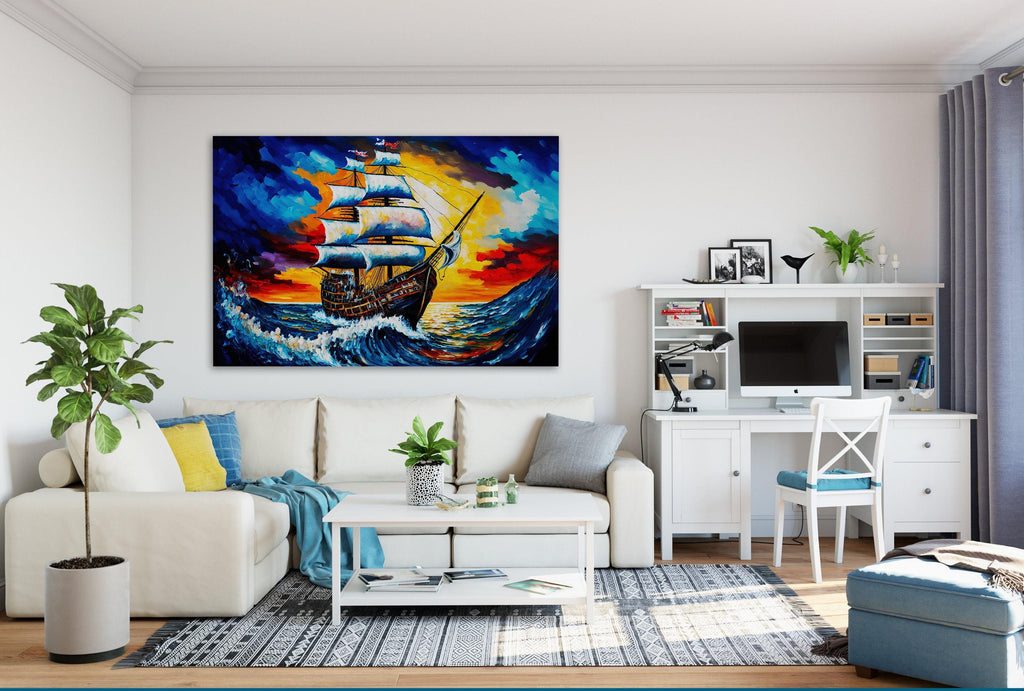 Pirate Ship Painting - Colorful Pirate Wall Art | Kids Room Canvas Print