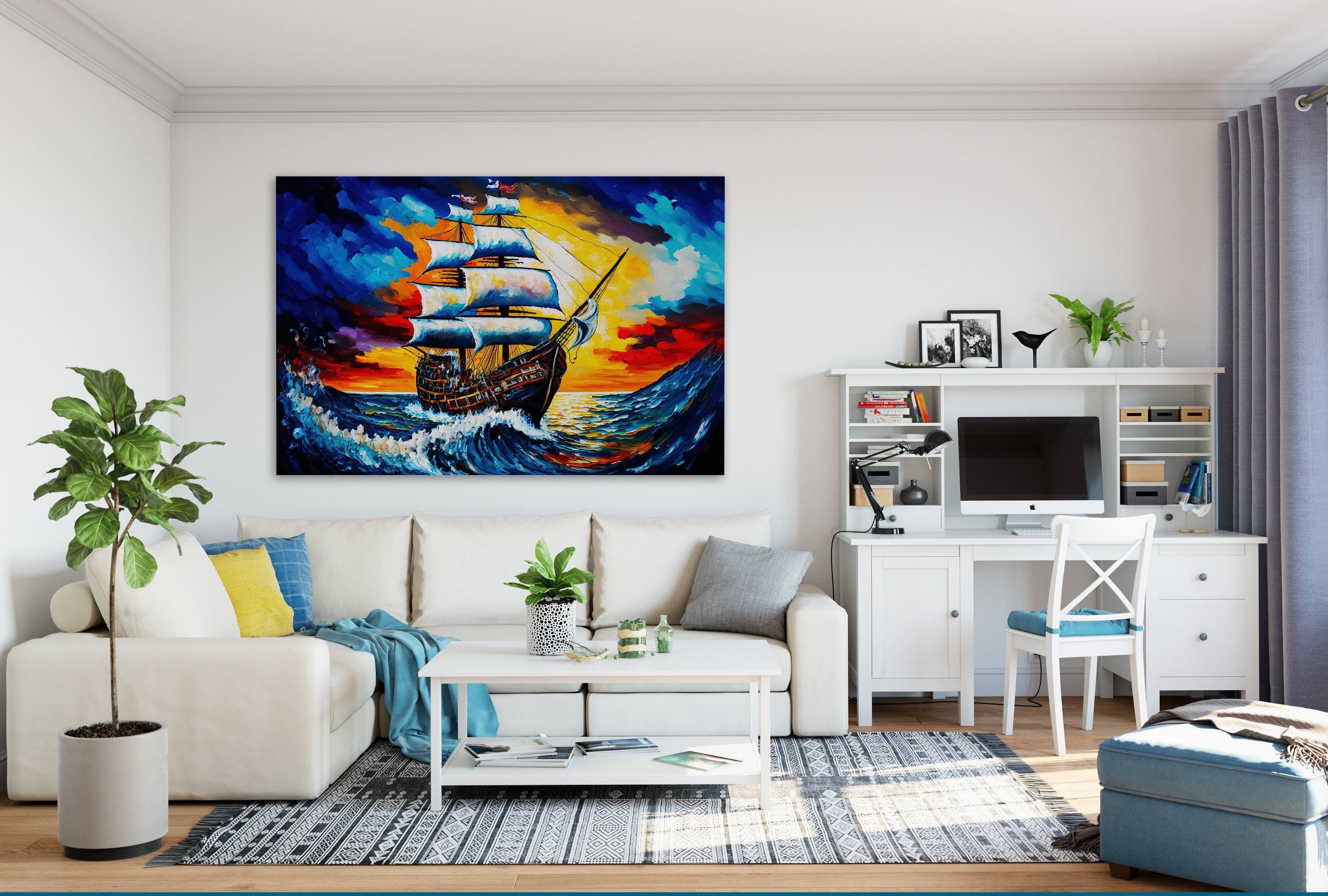 Pirate Ship Painting - Colorful Pirate Wall Art | Kids Room Canvas Print