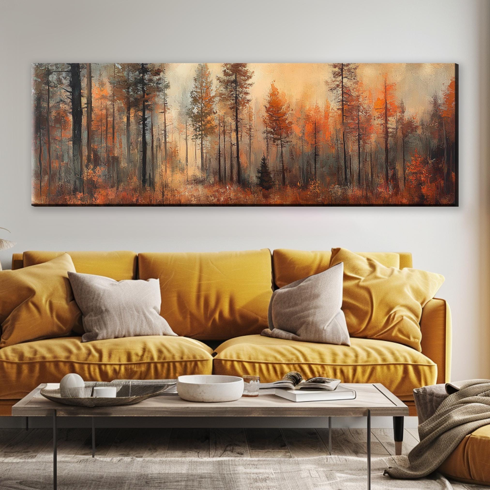 Fall Forest Canvas Print | Oversized Autumn Wall Art with Wood Frame - Cozy Bedroom Decor
