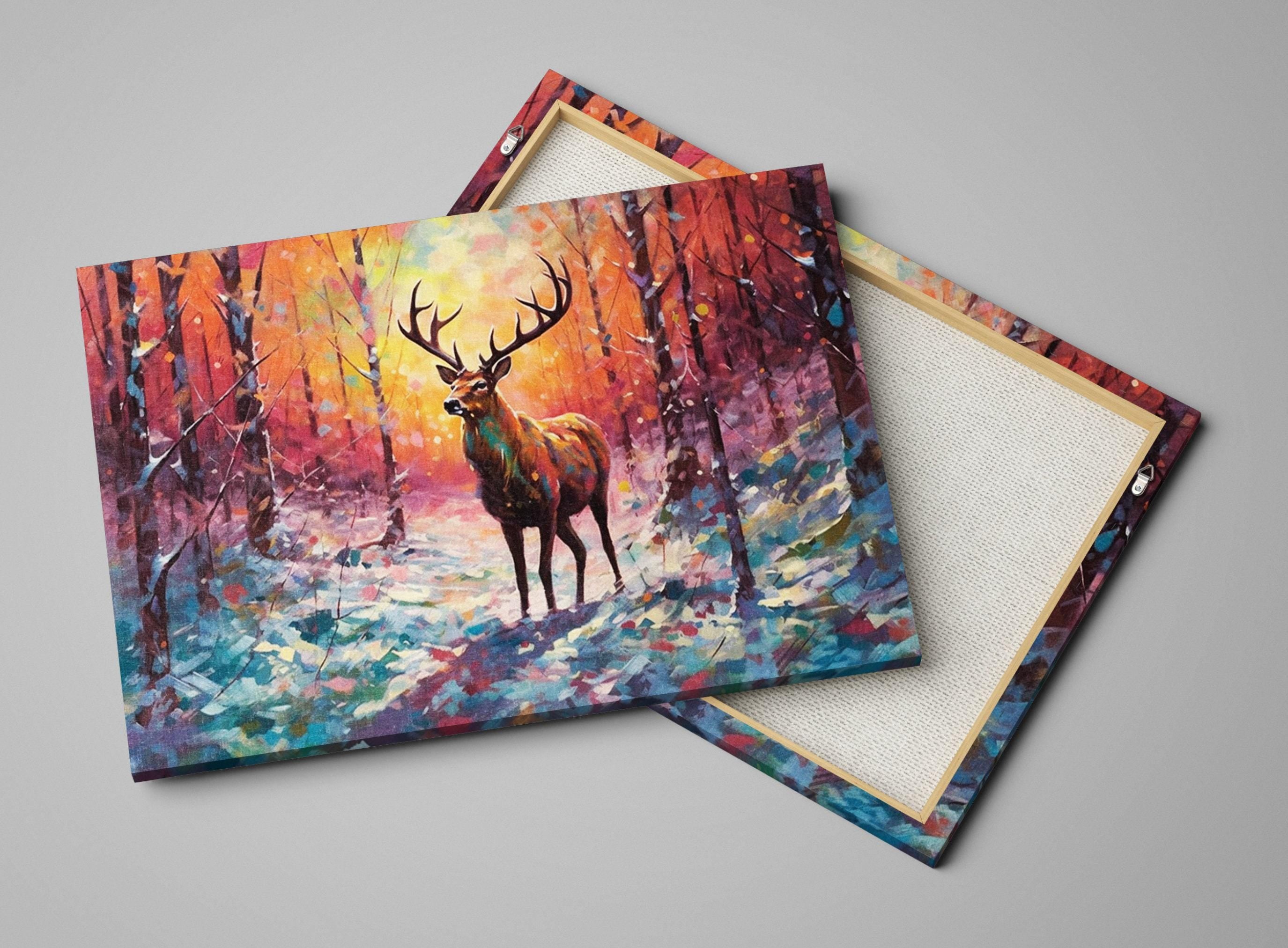 Reindeer Canvas Art - Snowy Winter Landscape | Christmas Wall Decor | Extra Large Canvas
