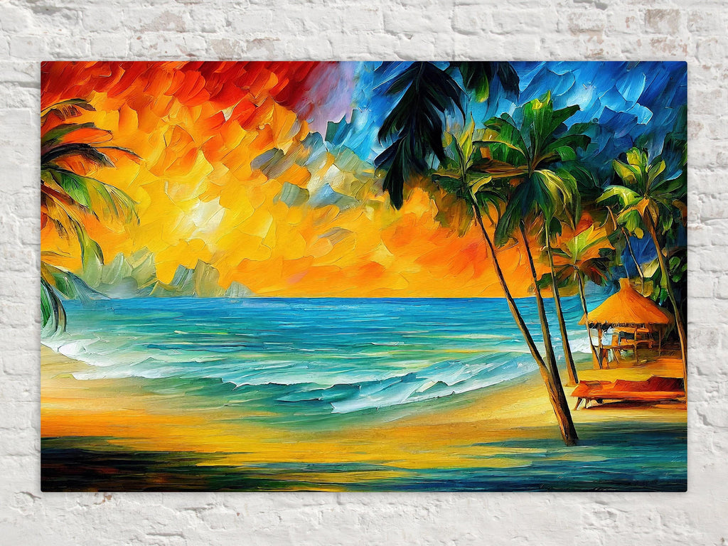 Tropical Beach Canvas Print – Vibrant Nautical Oil Painting | Gallery Ready Wall Art