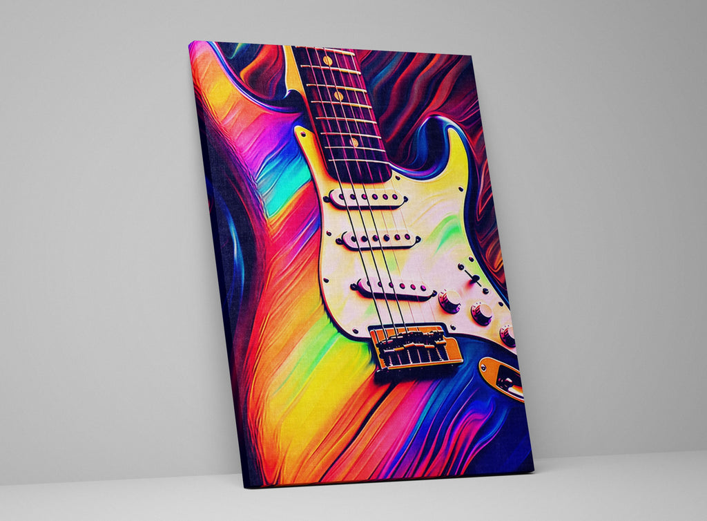 Electric Guitar Wall Art - Synthwave Neon Guitar Canvas Art | Large Vibrant Music Decor