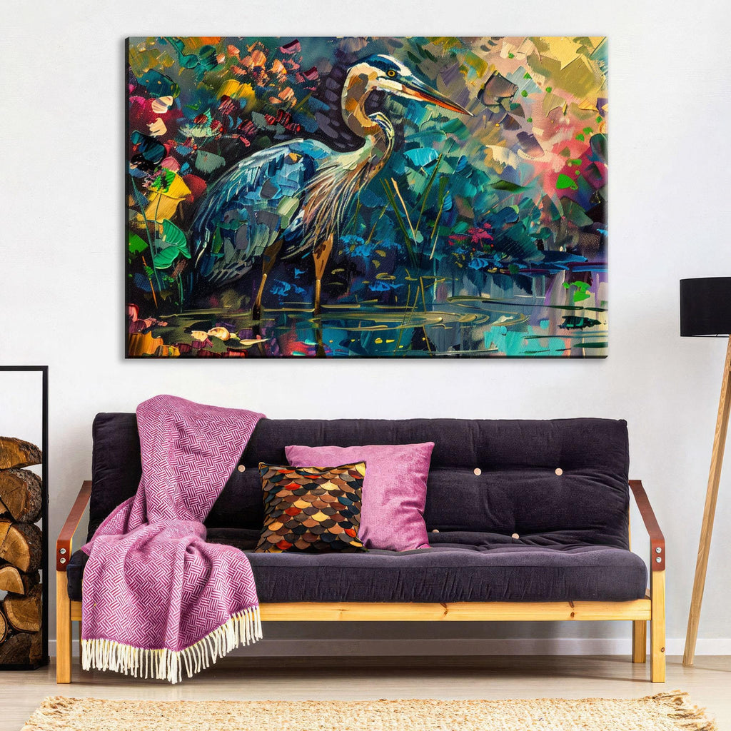 Blue Heron Canvas Print – Large Gallery Wrapped Canvas With Vibrant Wildlife Art